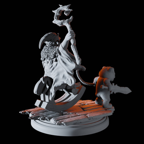 Goblin Shaman riding a Rocking Horse Miniature for Dungeons and Dragons, Pathfinder or other TTRPGs