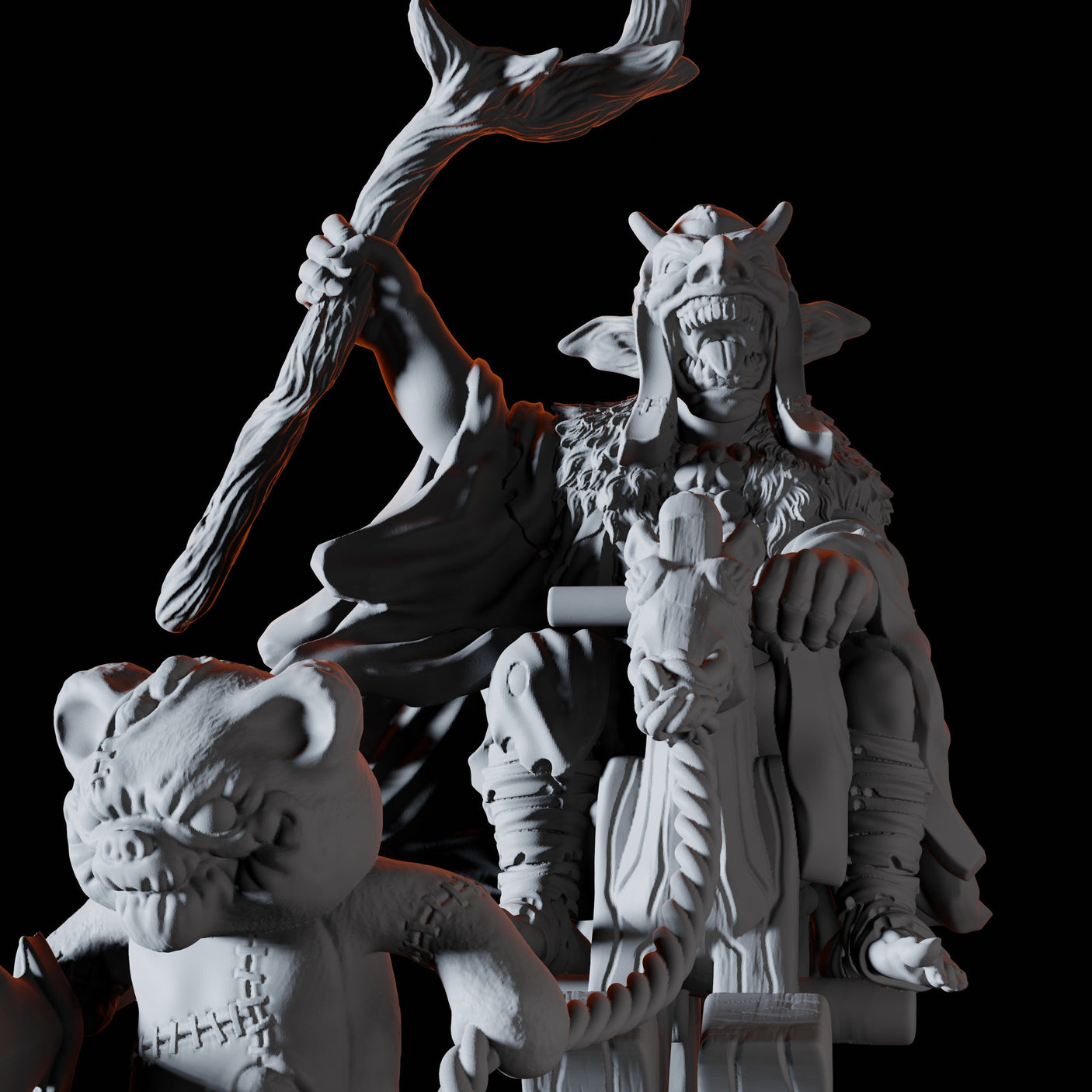 Goblin Shaman riding a Rocking Horse Miniature for Dungeons and Dragons, Pathfinder or other TTRPGs