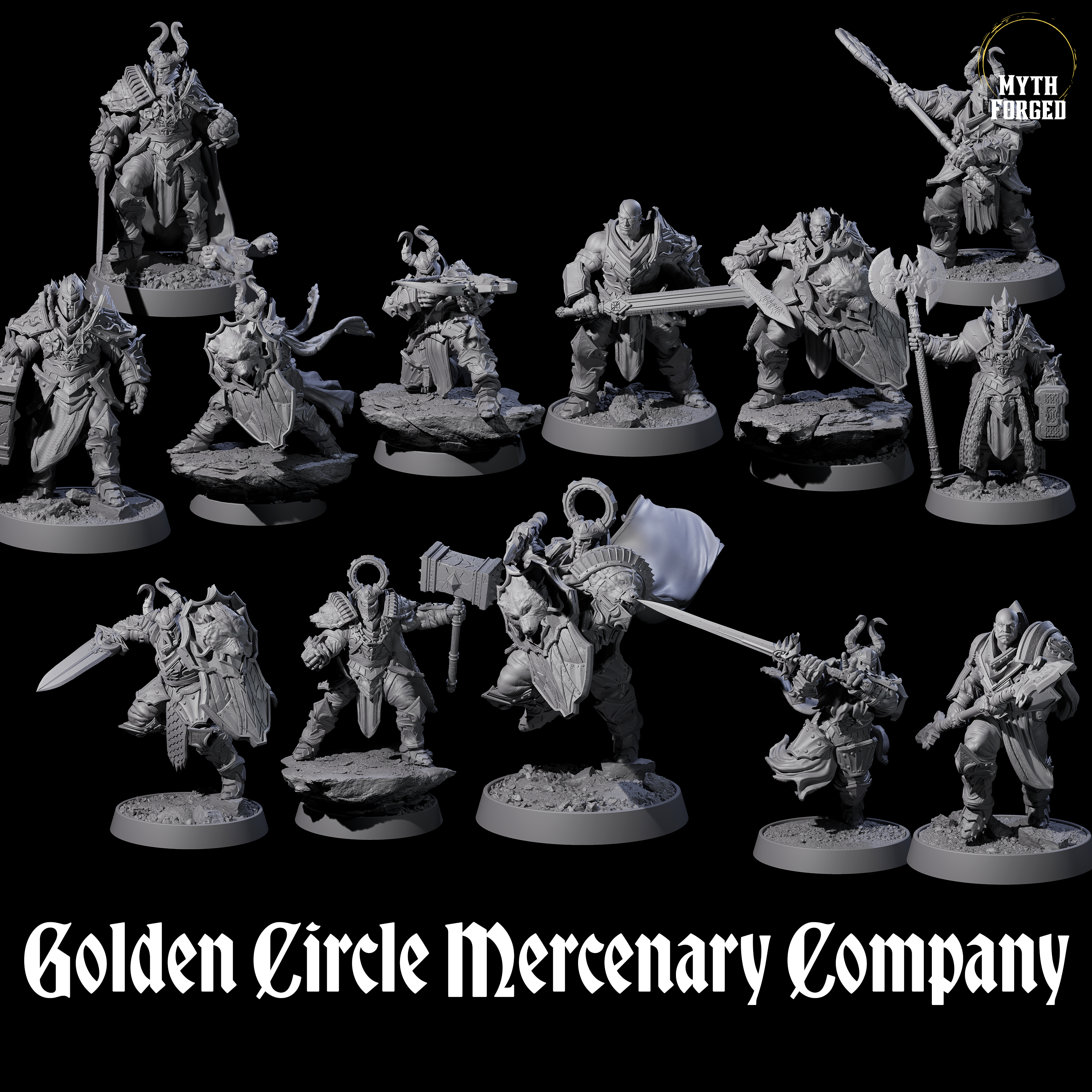 Golden Circle Mercenary Company Miniature for Dungeons and Dragons, Pathfinder or other TTRPGs