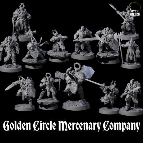 Golden Circle Mercenary Company Miniature for Dungeons and Dragons, Pathfinder or other TTRPGs