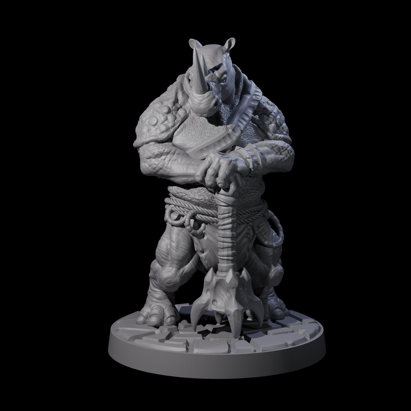 Grim Rhinofolk Gladiator A Miniature for Dungeons and Dragons, Pathfinder or other TTRPGs