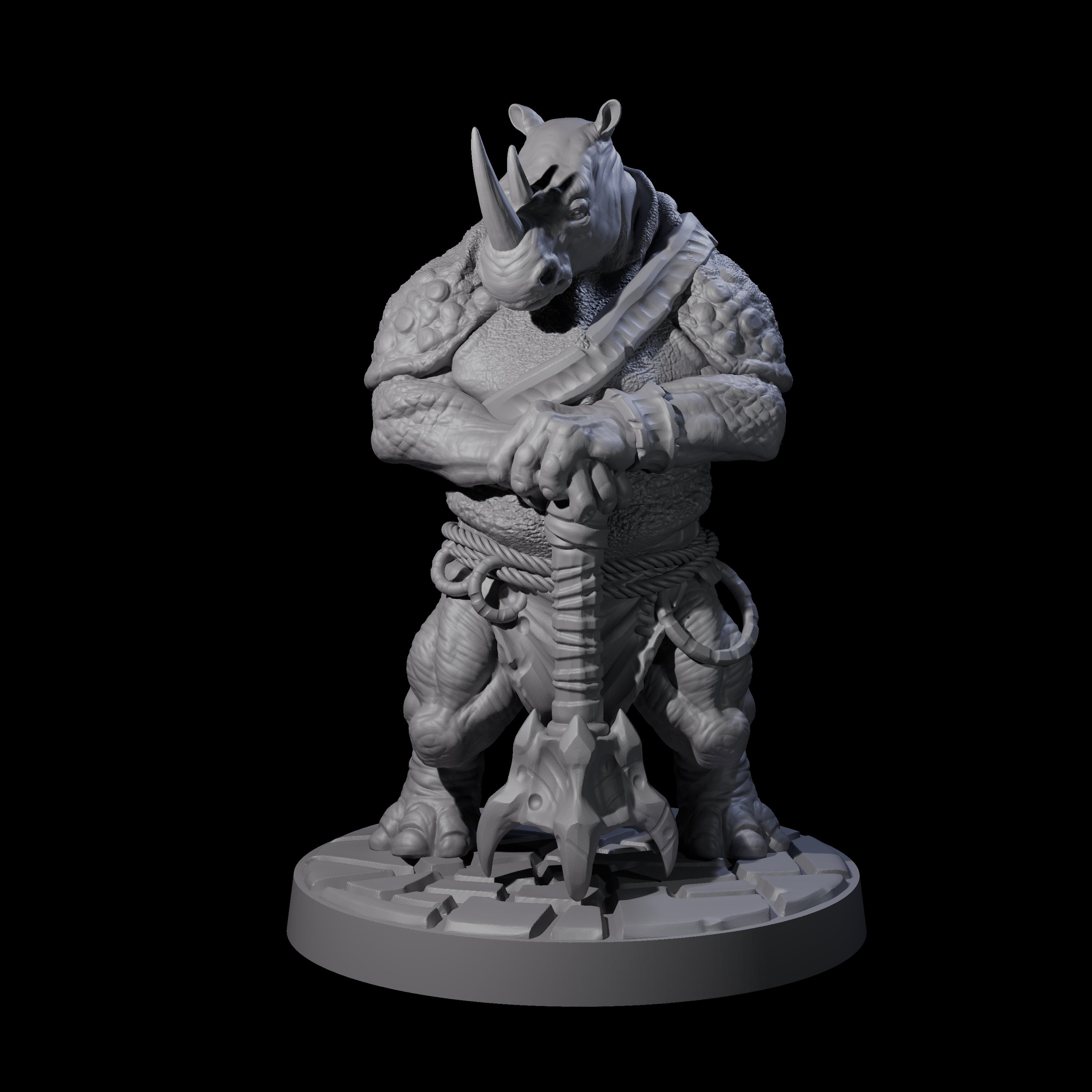 Grim Rhinofolk Gladiator A Miniature for Dungeons and Dragons, Pathfinder or other TTRPGs