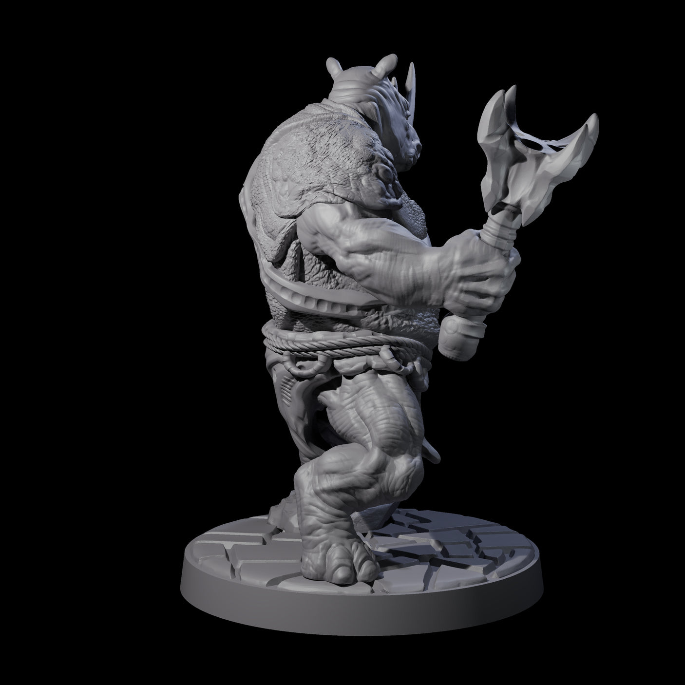 Grim Rhinofolk Gladiator B Miniature for Dungeons and Dragons, Pathfinder or other TTRPGs