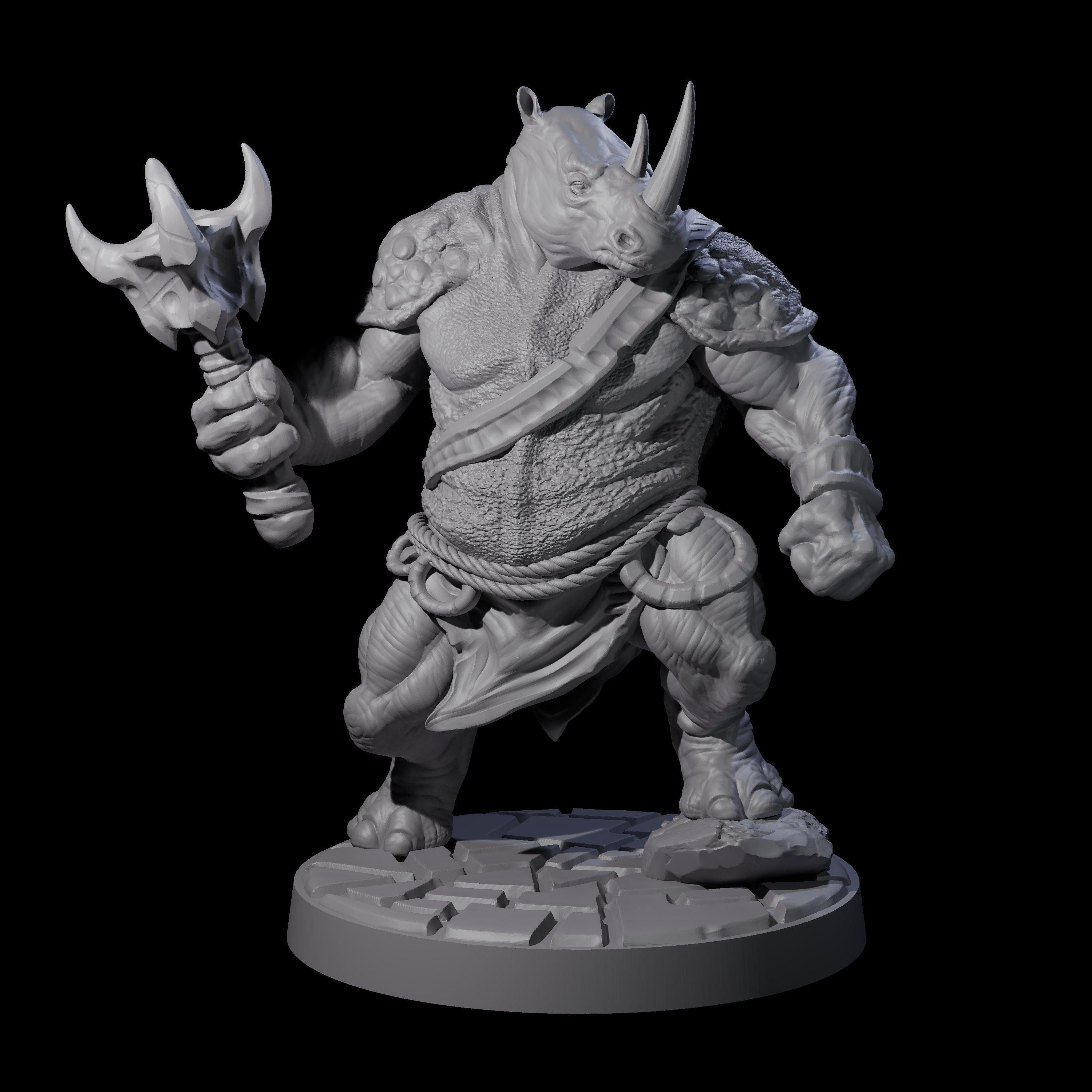Grim Rhinofolk Gladiator B Miniature for Dungeons and Dragons, Pathfinder or other TTRPGs