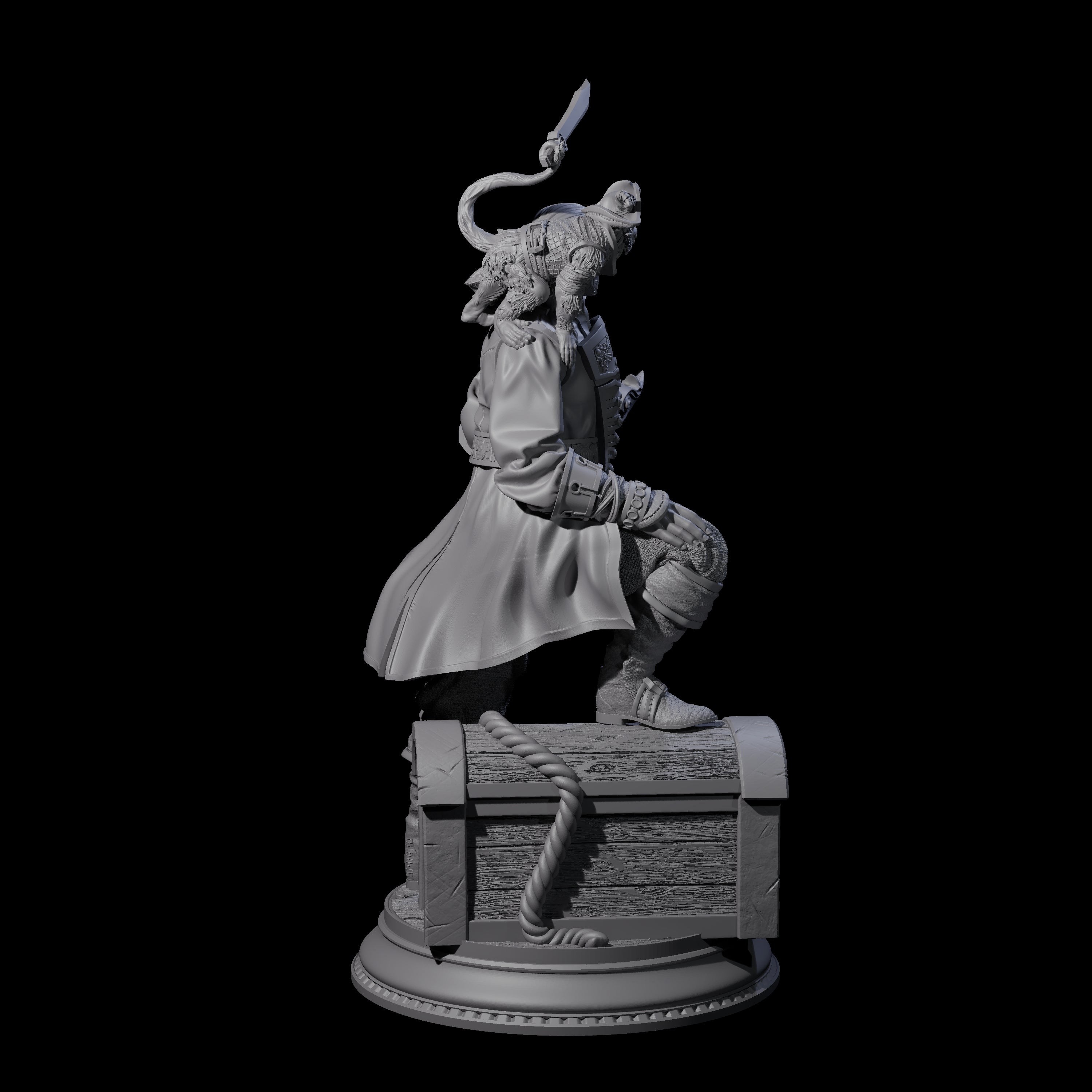 Grinning Elf Pirate with Monkey Miniature for Dungeons and Dragons, Pathfinder or other TTRPGs