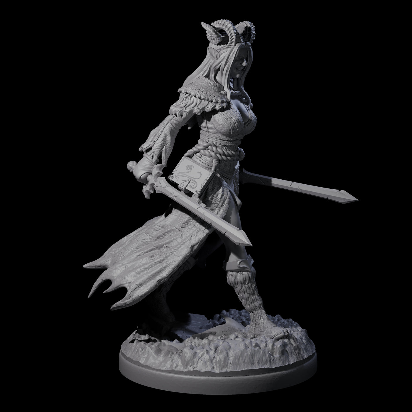 Grinning Madly Tiefling Fighter Miniature for Dungeons and Dragons, Pathfinder or other TTRPGs