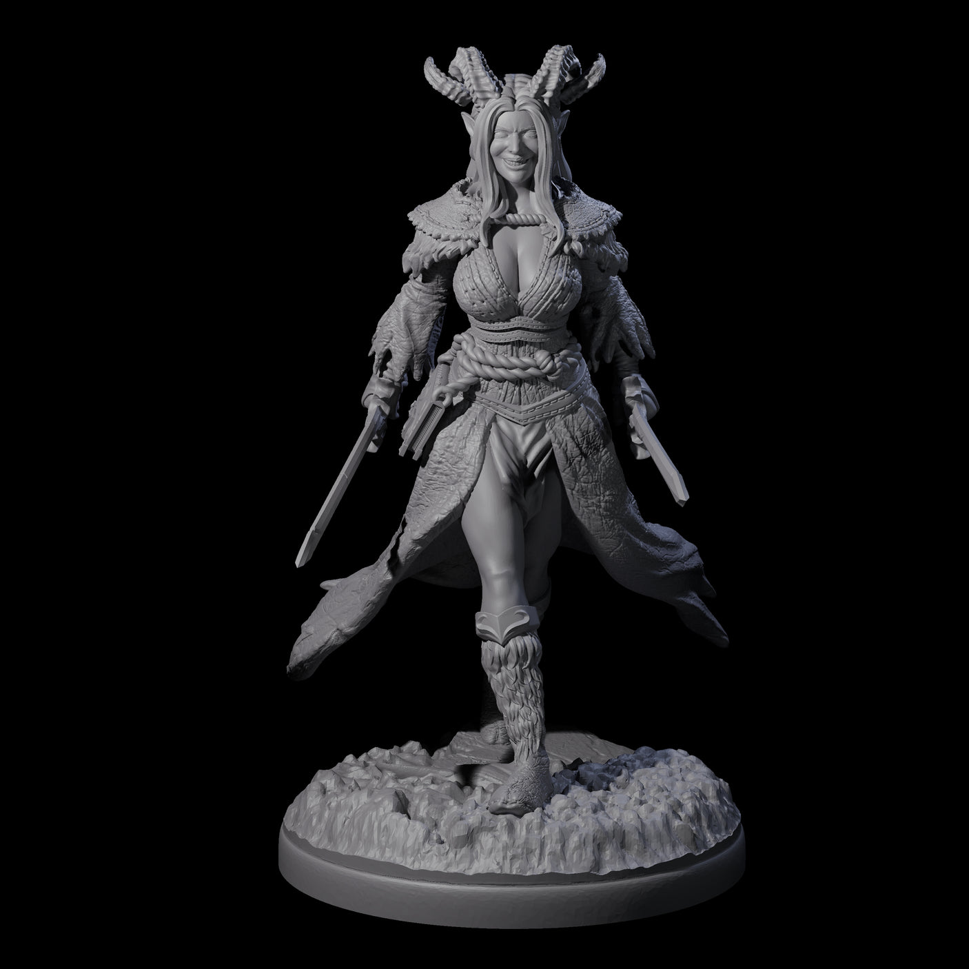 Grinning Madly Tiefling Fighter Miniature for Dungeons and Dragons, Pathfinder or other TTRPGs