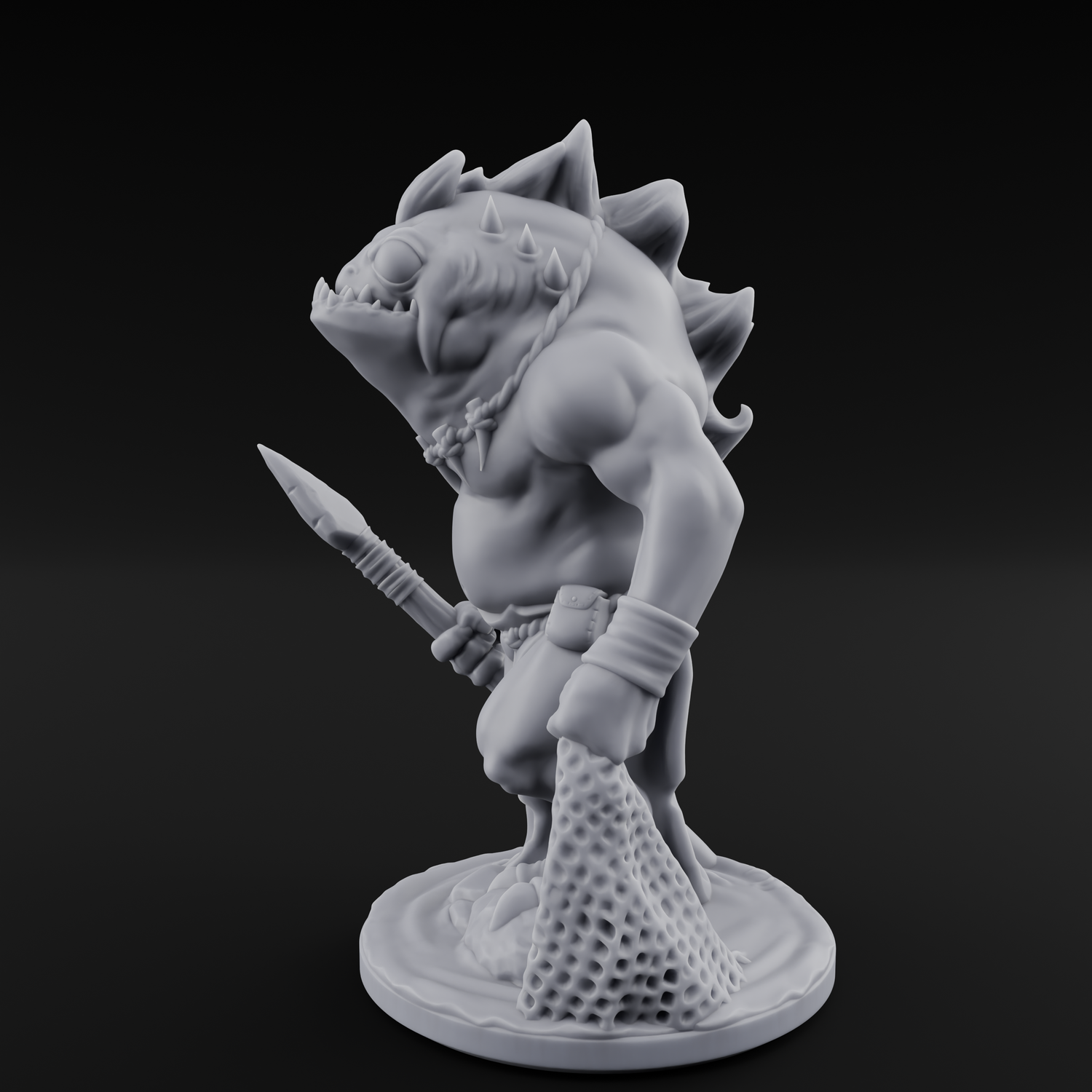 Grumpy Kua-Toa Fisher A Miniature for Dungeons and Dragons, Pathfinder or other TTRPGs