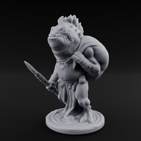 Grumpy Kua-Toa Fisher C Miniature for Dungeons and Dragons, Pathfinder or other TTRPGs