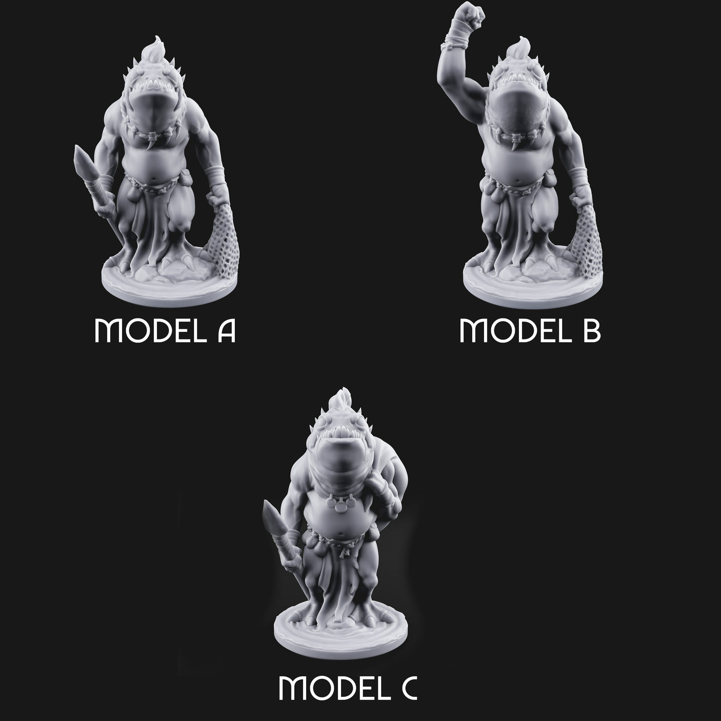 Grumpy Kua-Toa Fishers Miniature for Dungeons and Dragons, Pathfinder or other TTRPGs