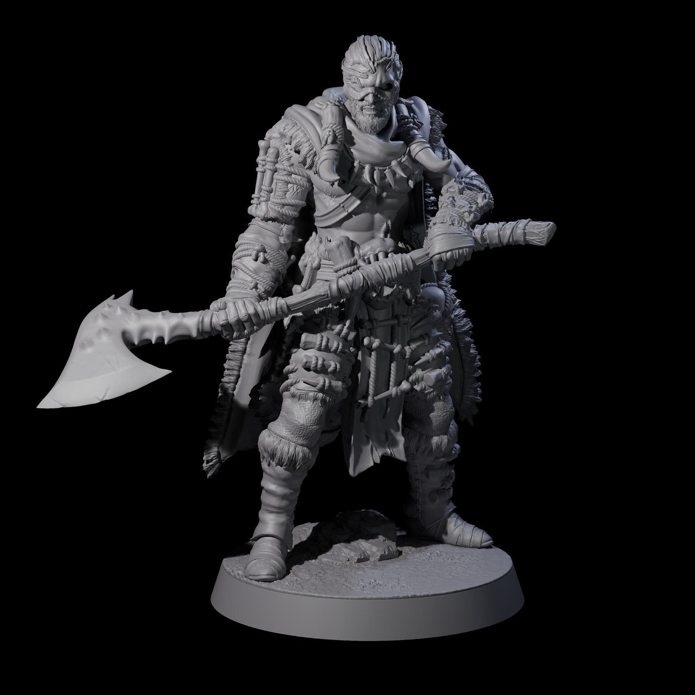 Half Masked Berserker C Miniature for Dungeons and Dragons, Pathfinder or other TTRPGs