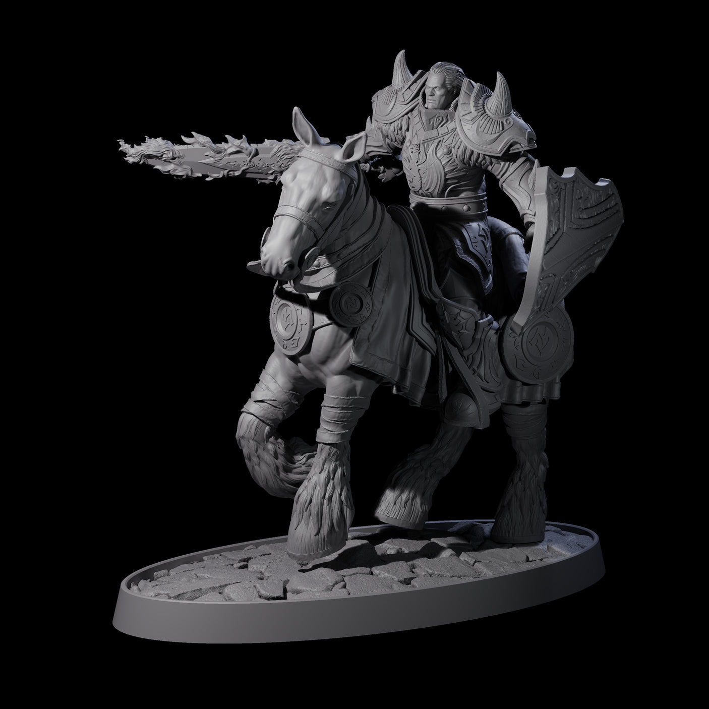 Heavy Cavalry of the Flames B Miniature for Dungeons and Dragons, Pathfinder or other TTRPGs