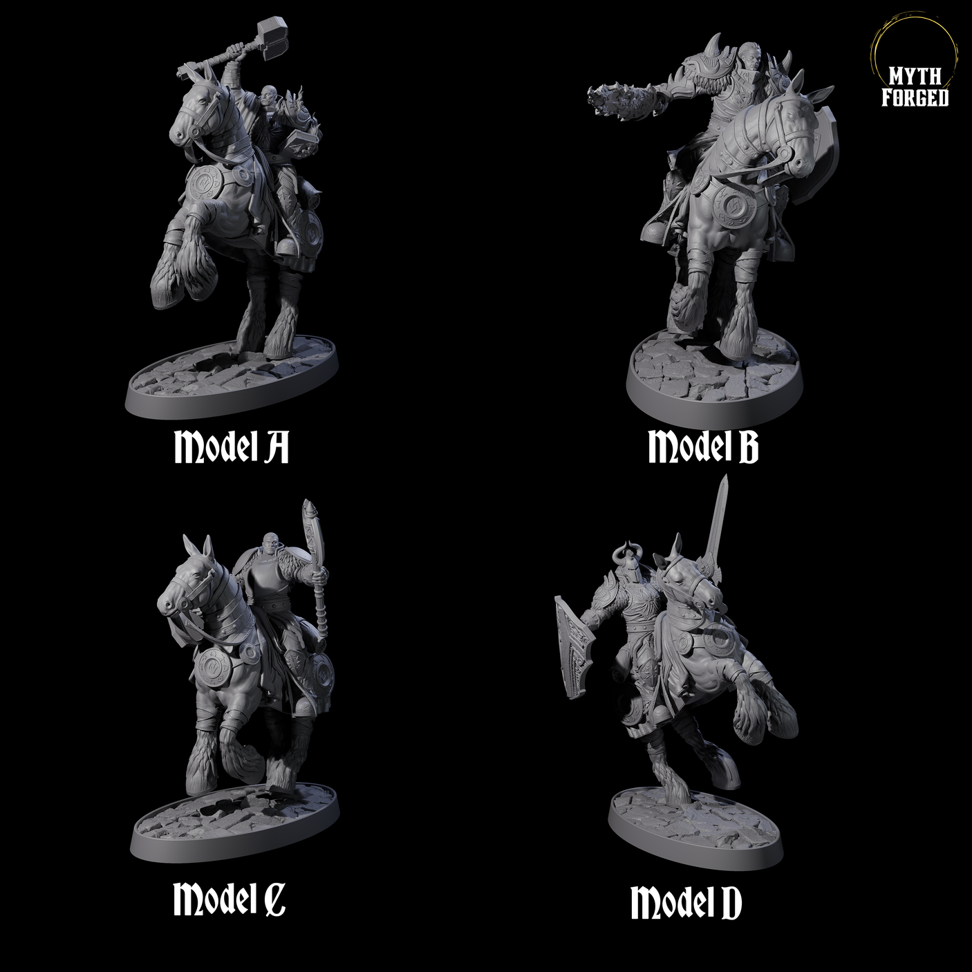 Heavy Cavalry of the Flames Miniature for Dungeons and Dragons, Pathfinder or other TTRPGs