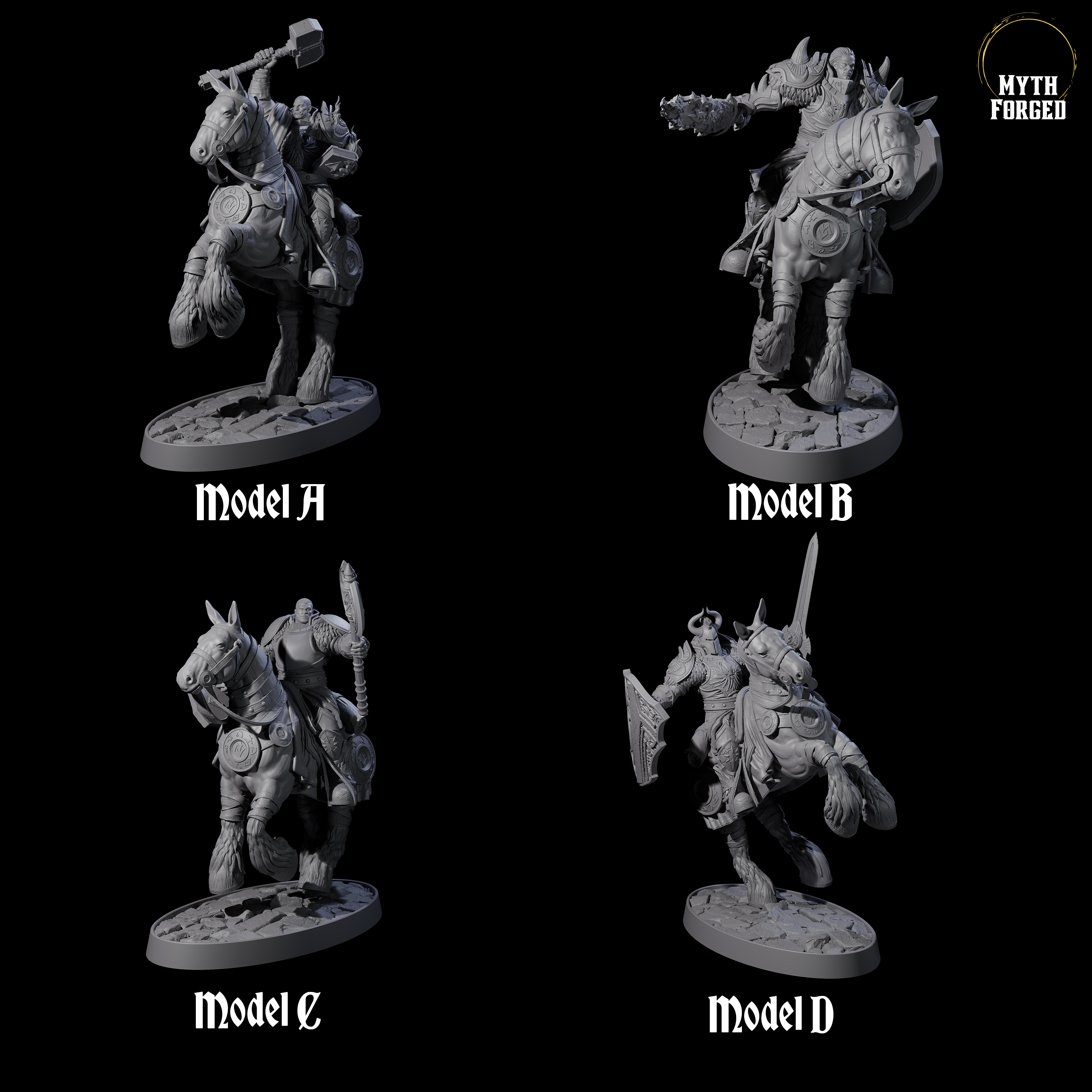 Heavy Cavalry of the Flames Miniature for Dungeons and Dragons, Pathfinder or other TTRPGs