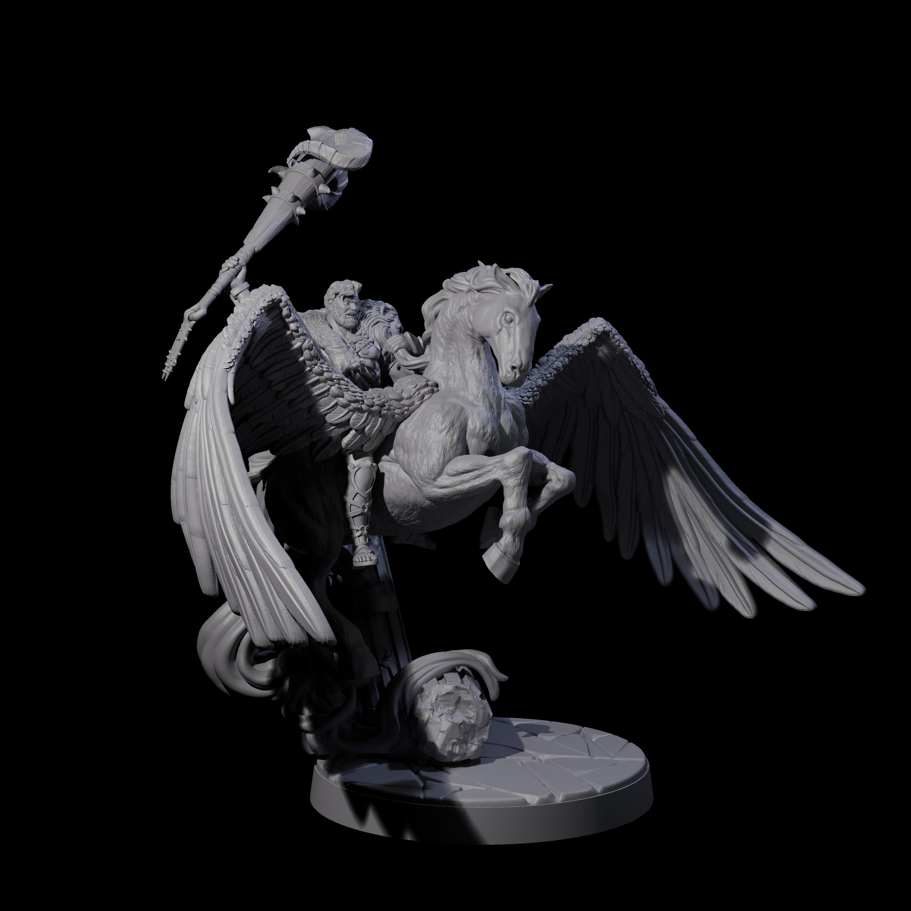Hero riding a Pegasus Miniature for Dungeons and Dragons, Pathfinder or other TTRPGs