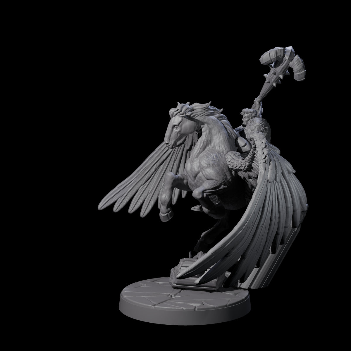 Hero riding a Pegasus Miniature for Dungeons and Dragons, Pathfinder or other TTRPGs