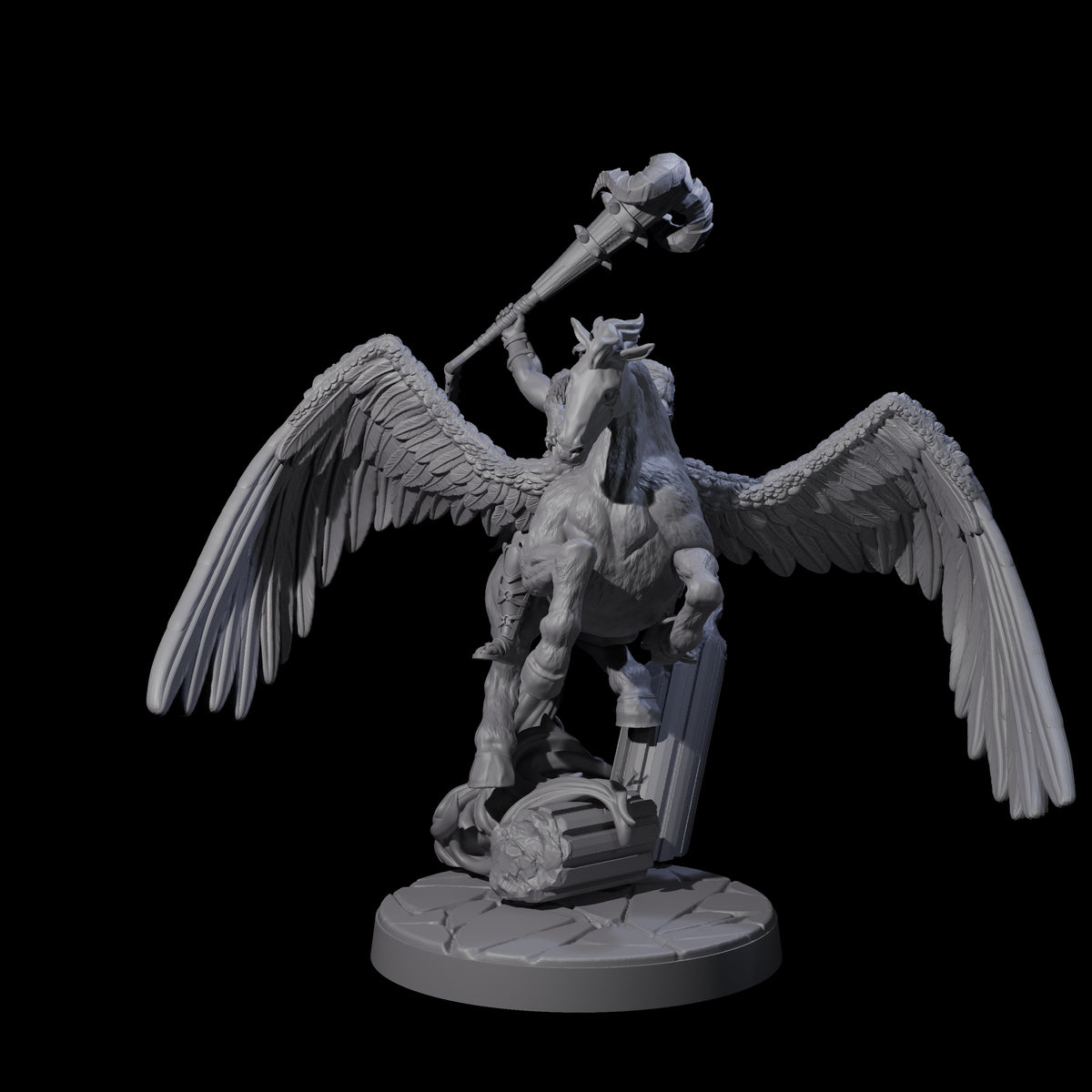 Hero riding a Pegasus Miniature for Dungeons and Dragons, Pathfinder or other TTRPGs