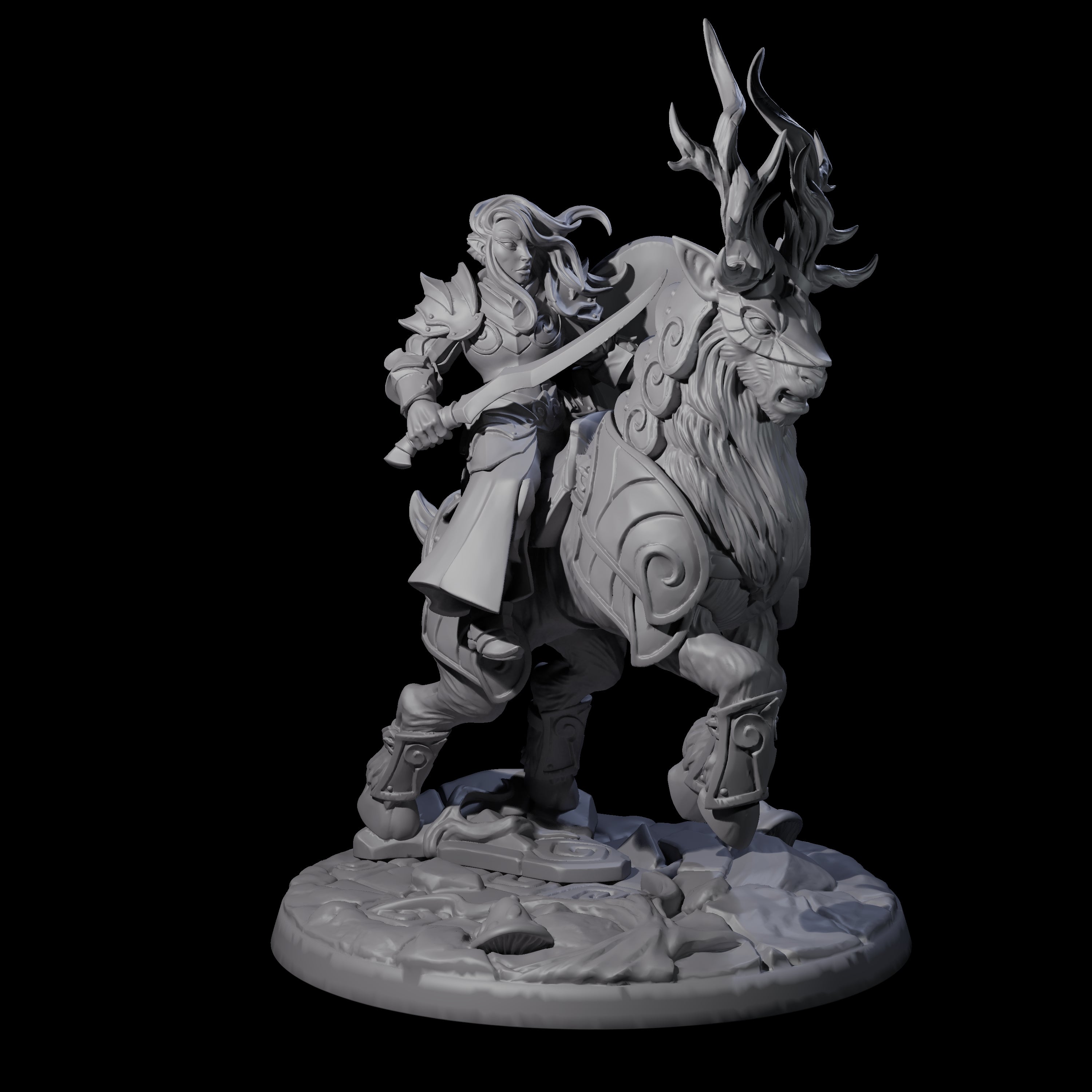 Honourable High Elf Rider on Giant Elk C Miniature for Dungeons and Dragons, Pathfinder or other TTRPGs