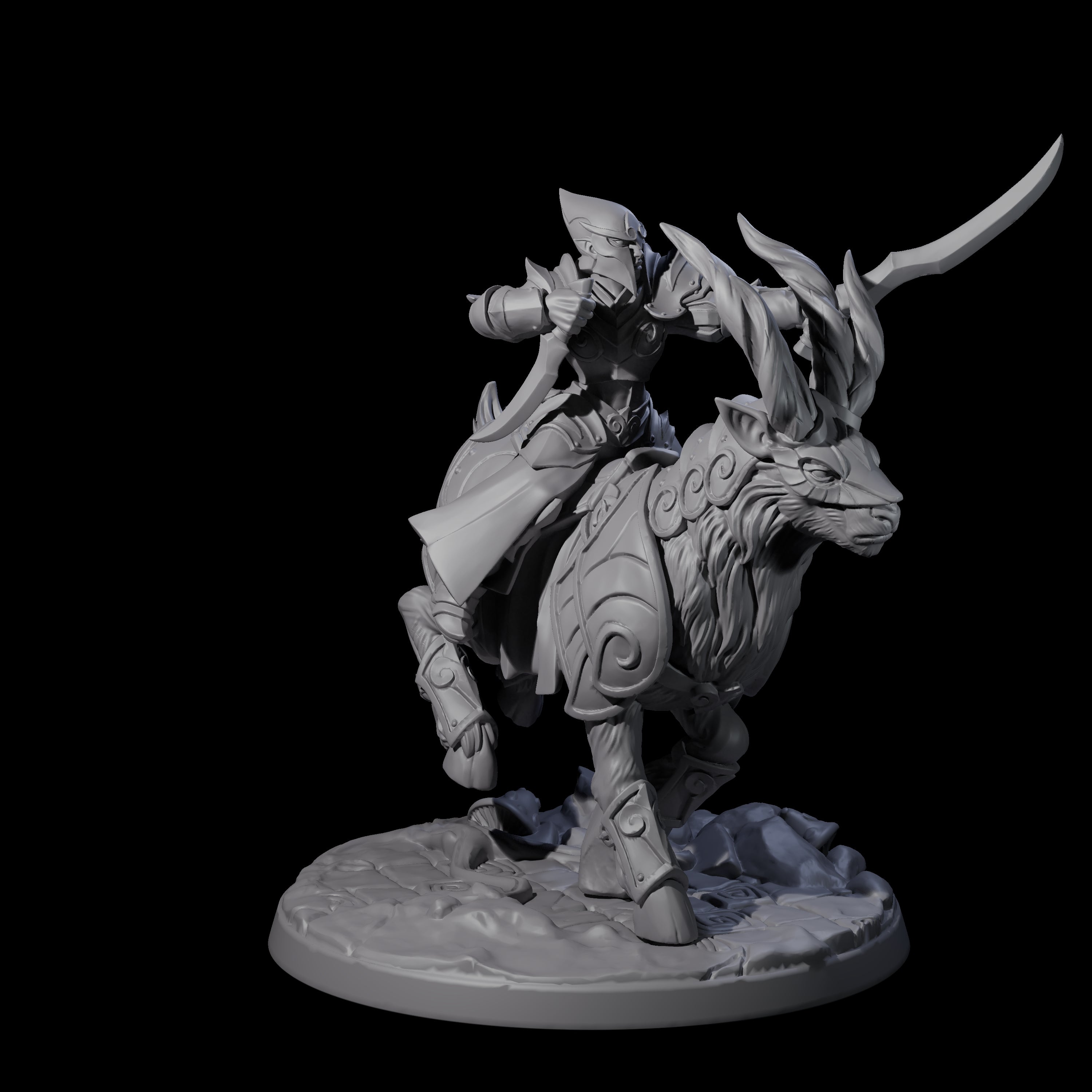 Honourable High Elf Rider on Giant Elk D Miniature for Dungeons and Dragons, Pathfinder or other TTRPGs