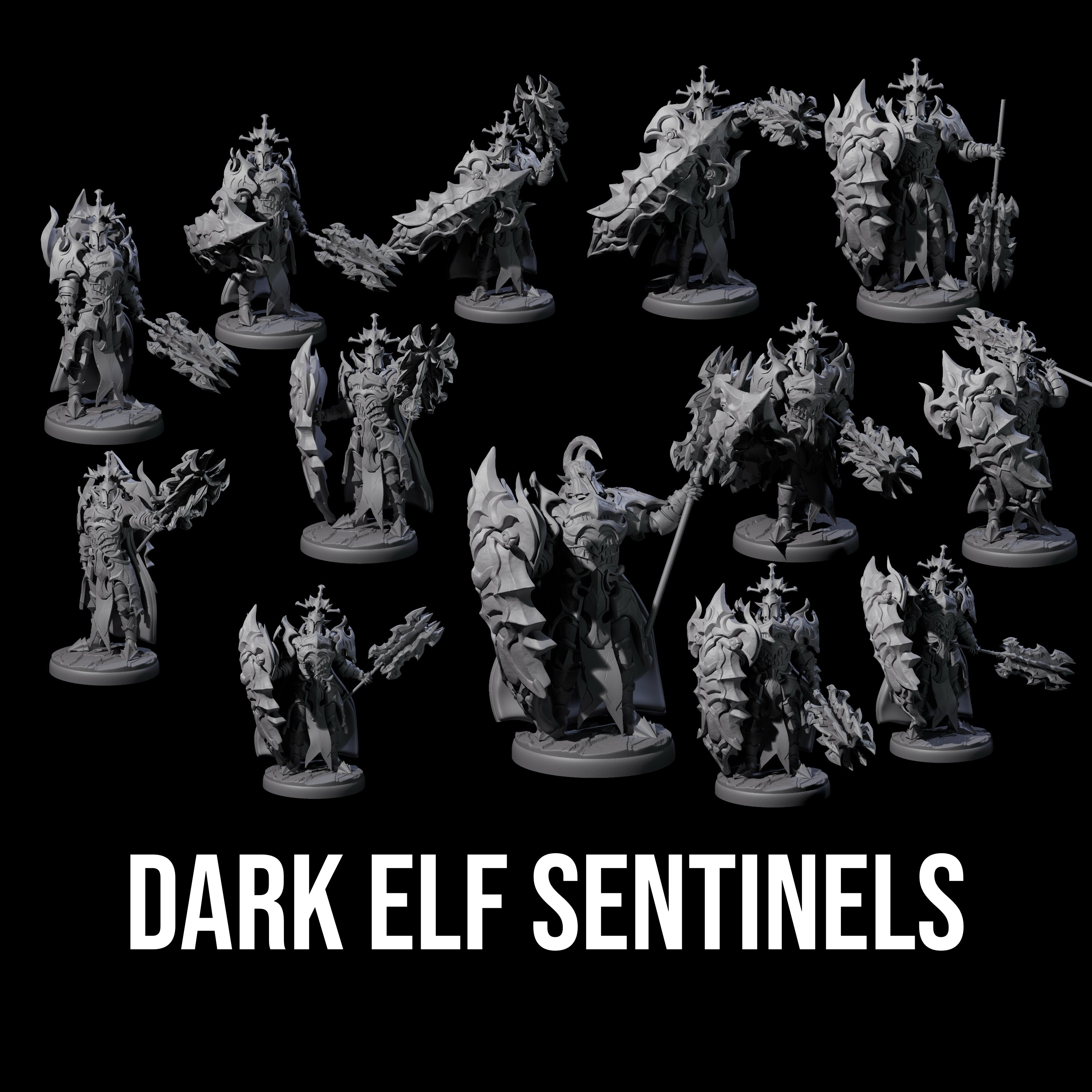 Hulking Dark Elf Sentinel Company Miniature for Dungeons and Dragons, Pathfinder or other TTRPGs
