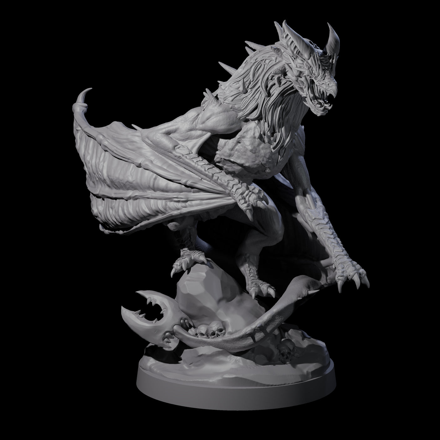 Hunched Young Black Dragon B Miniature for Dungeons and Dragons, Pathfinder or other TTRPGs