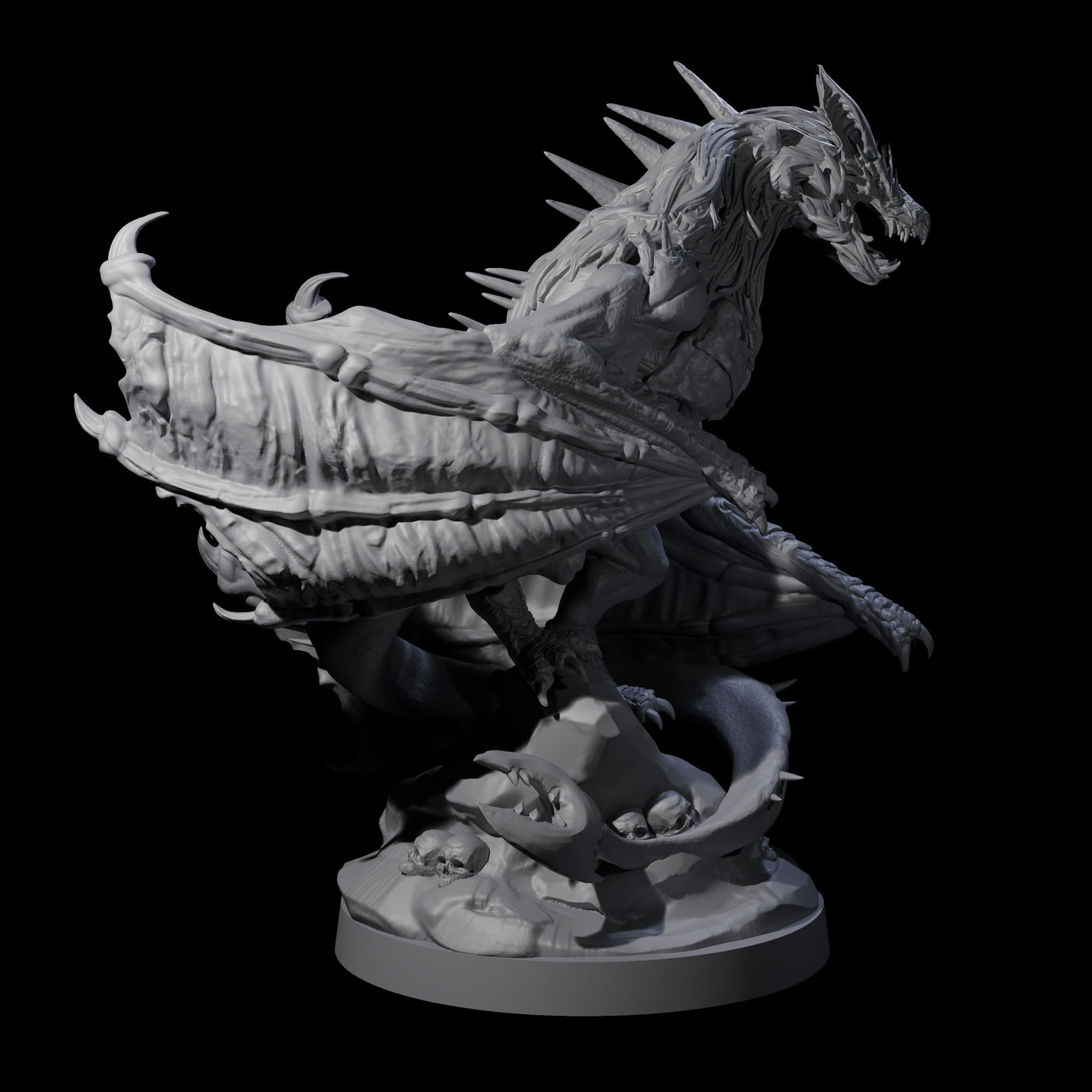 Hunched Young Black Dragon B Miniature for Dungeons and Dragons, Pathfinder or other TTRPGs
