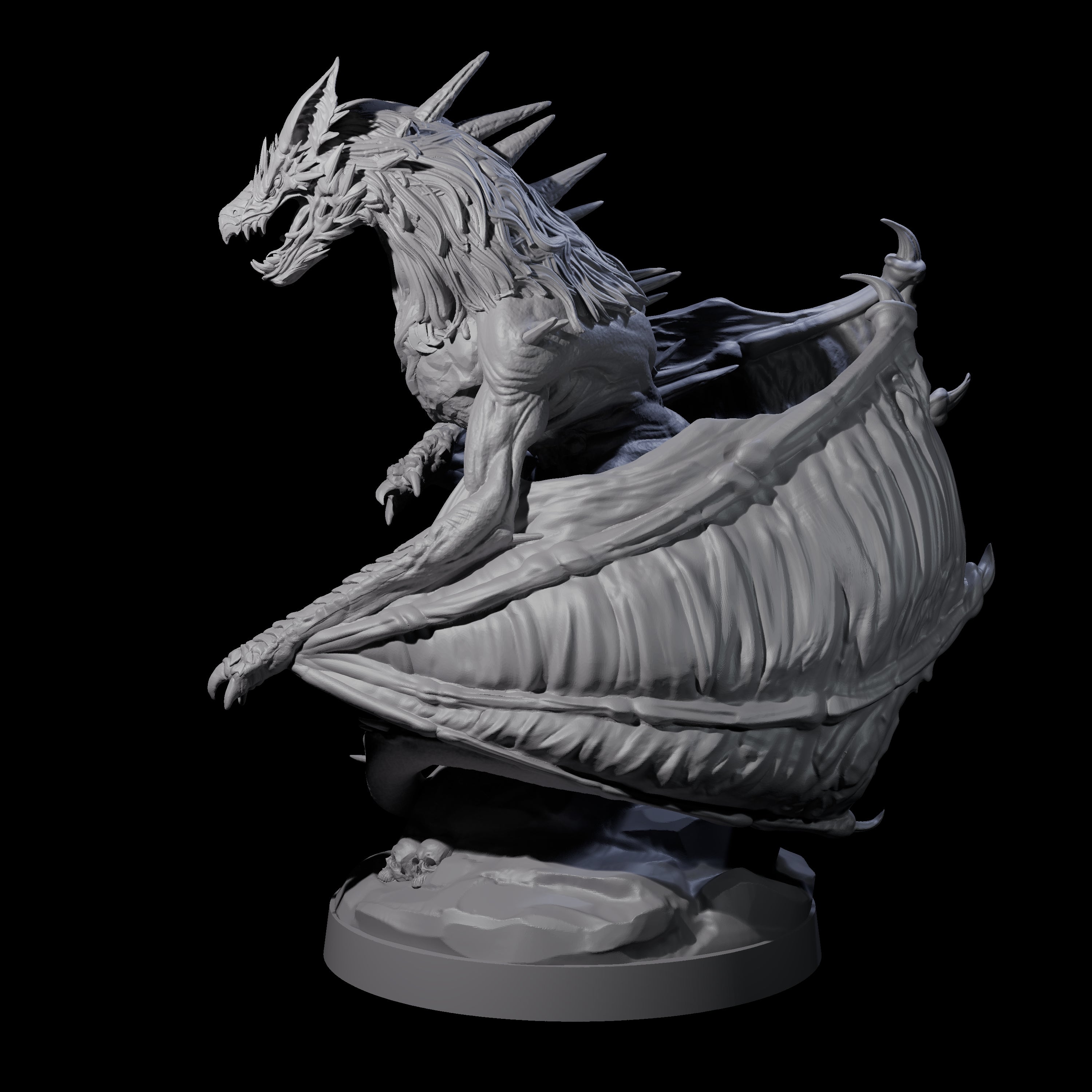 Hunched Young Black Dragon B Miniature for Dungeons and Dragons, Pathfinder or other TTRPGs