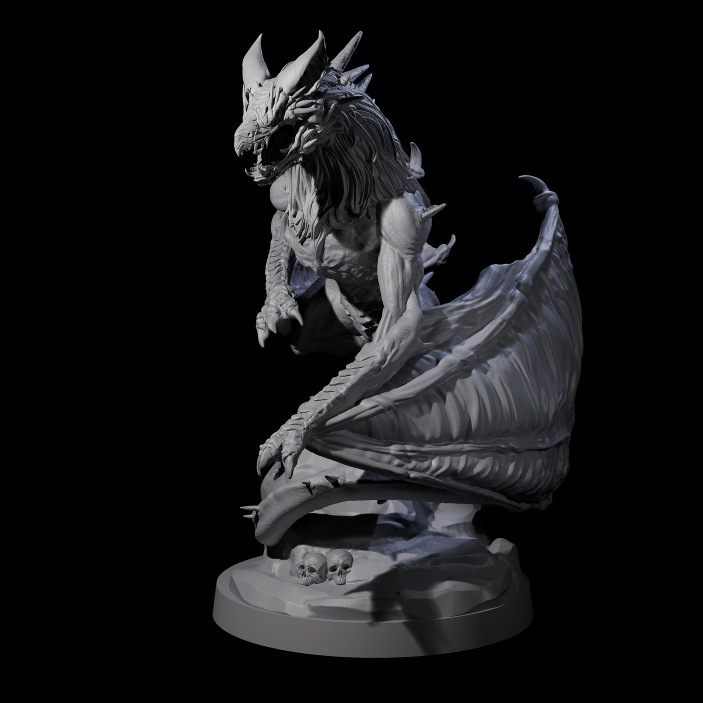 Hunched Young Black Dragon B Miniature for Dungeons and Dragons, Pathfinder or other TTRPGs