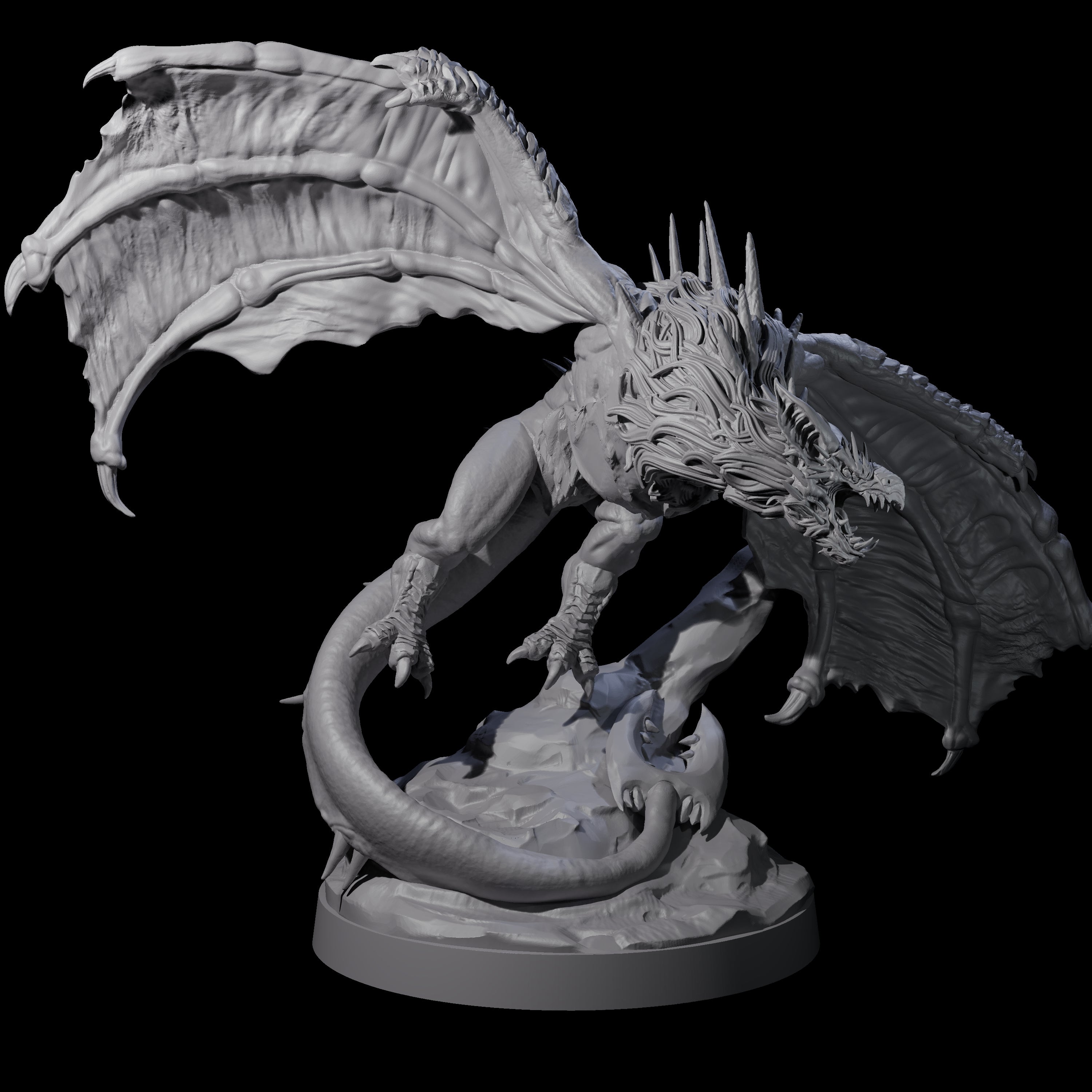 Hunched Young Black Dragon C Miniature for Dungeons and Dragons, Pathfinder or other TTRPGs