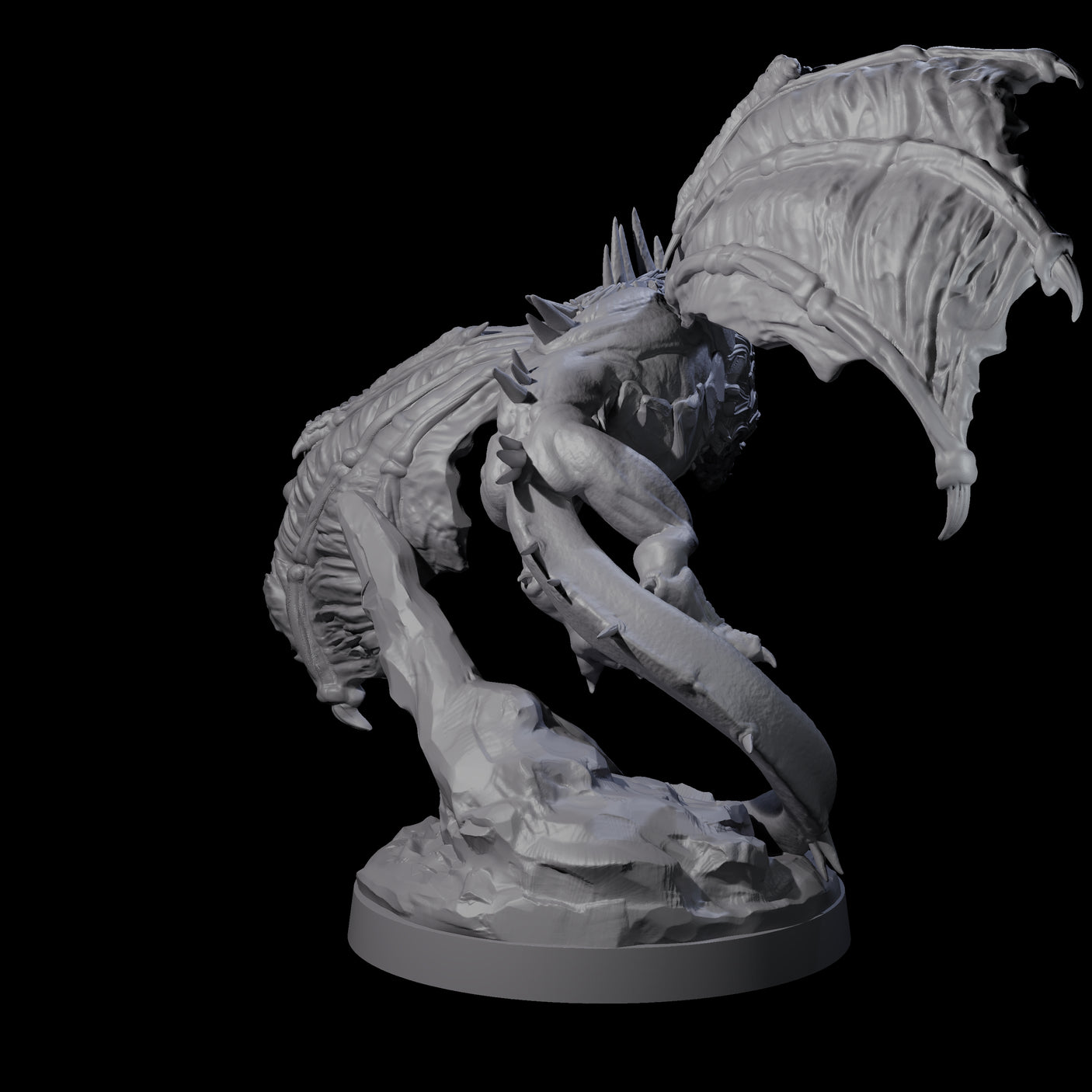Hunched Young Black Dragon C Miniature for Dungeons and Dragons, Pathfinder or other TTRPGs