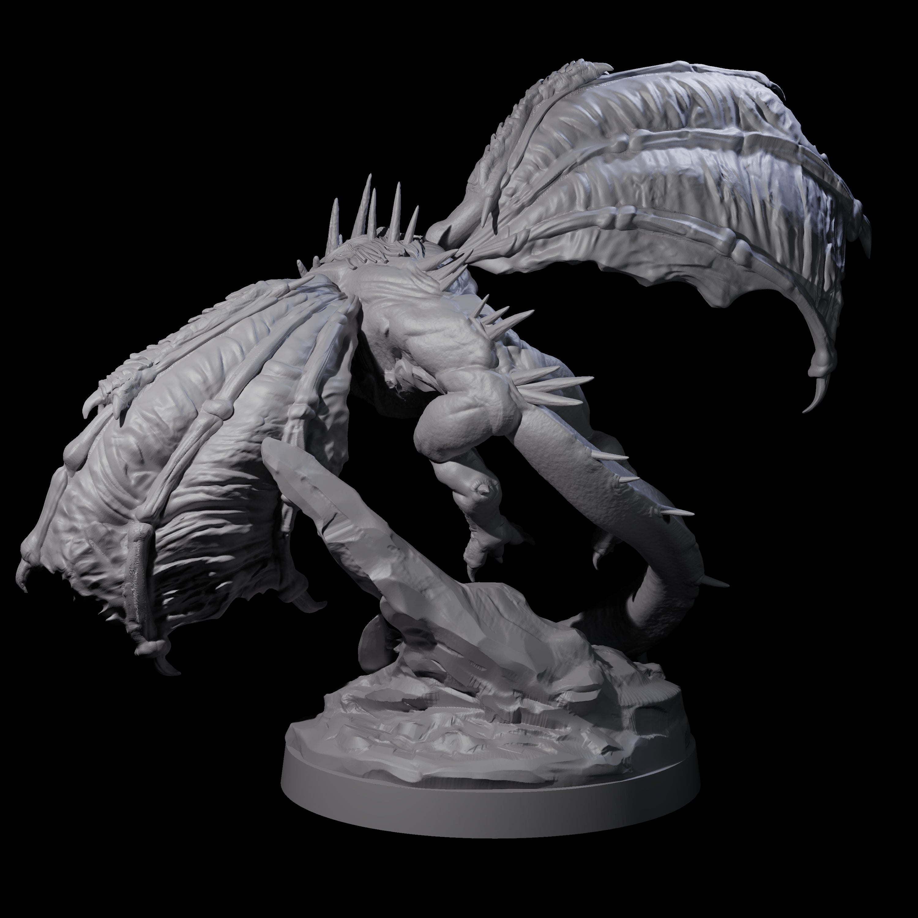 Hunched Young Black Dragon C Miniature for Dungeons and Dragons, Pathfinder or other TTRPGs