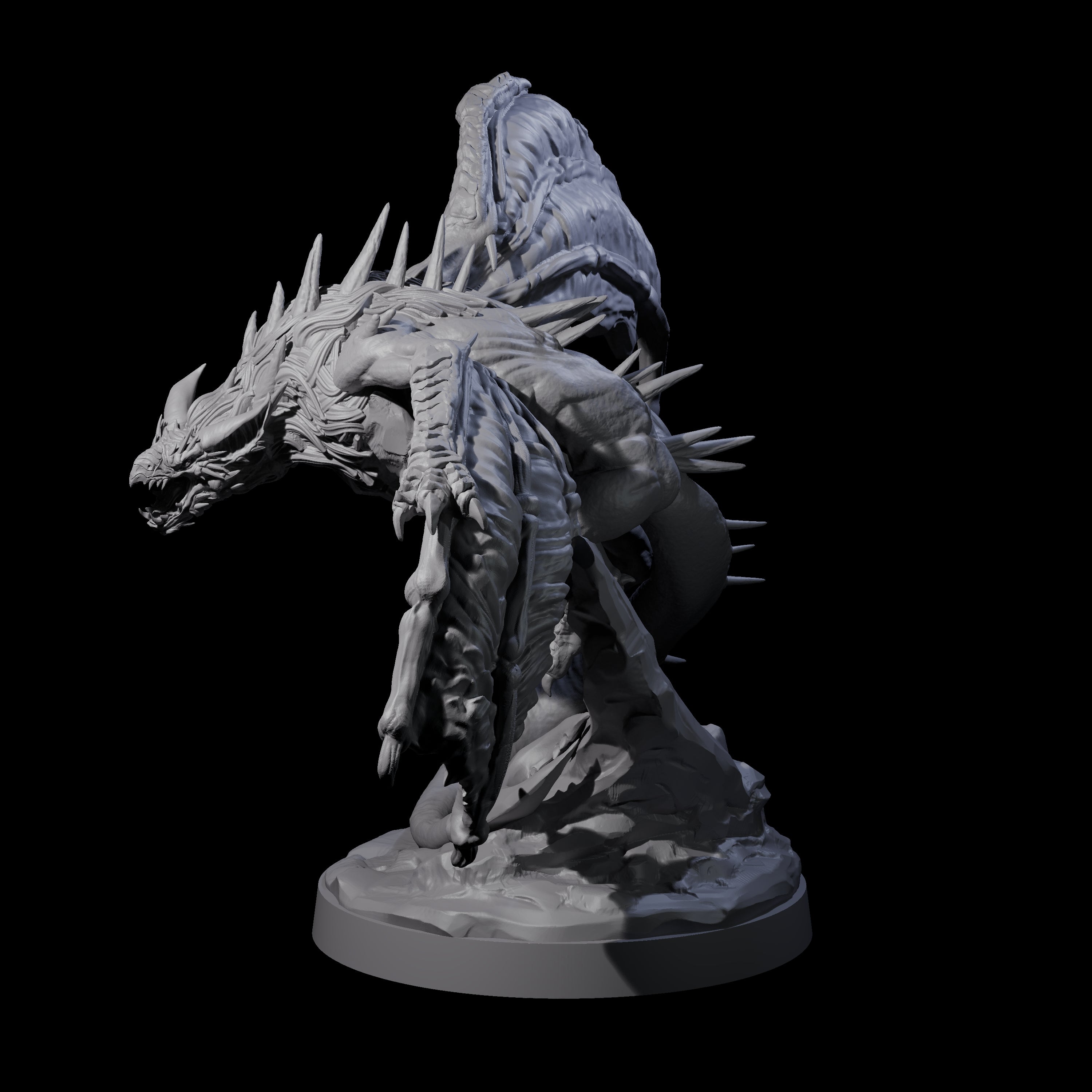 Hunched Young Black Dragon C Miniature for Dungeons and Dragons, Pathfinder or other TTRPGs