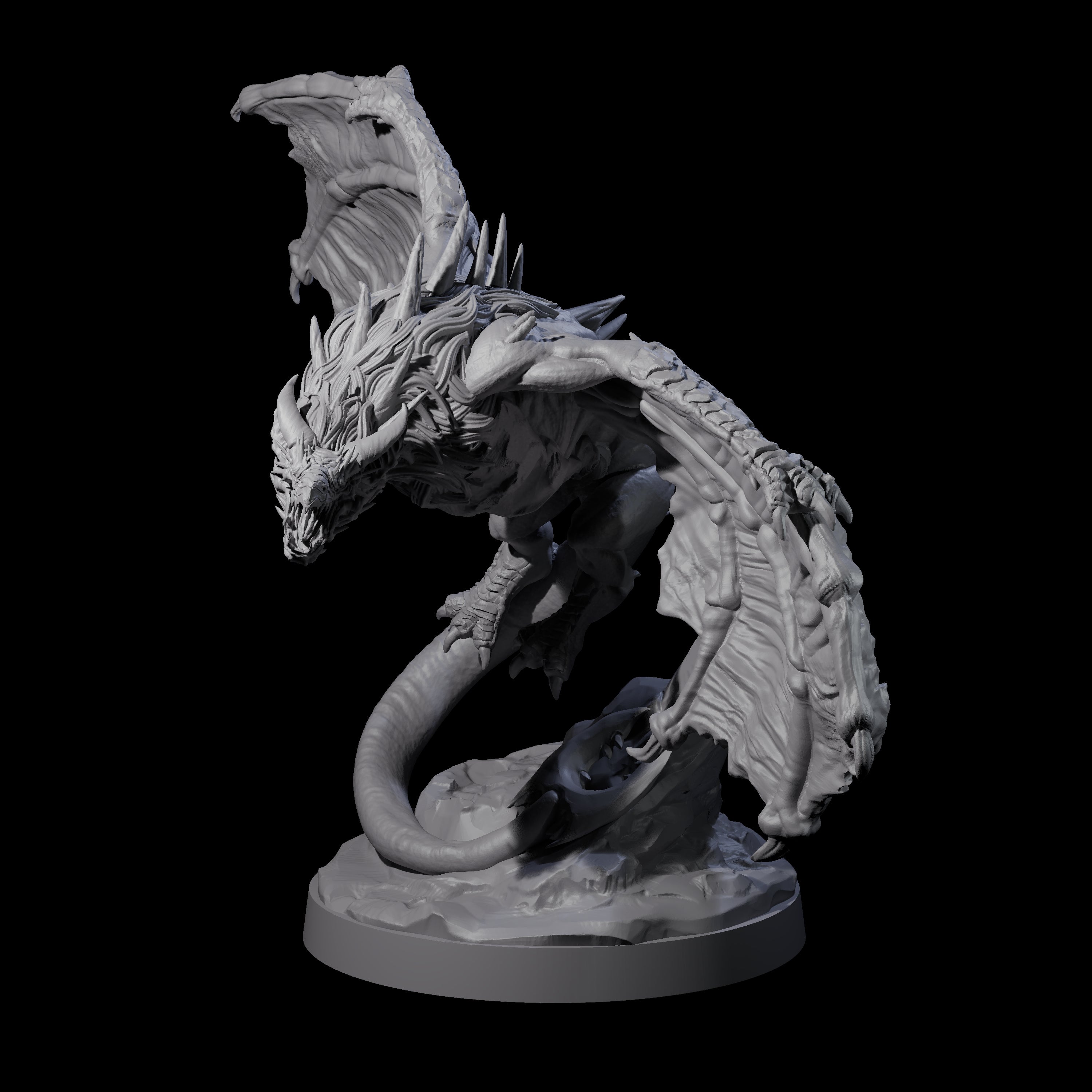 Hunched Young Black Dragon C Miniature for Dungeons and Dragons, Pathfinder or other TTRPGs