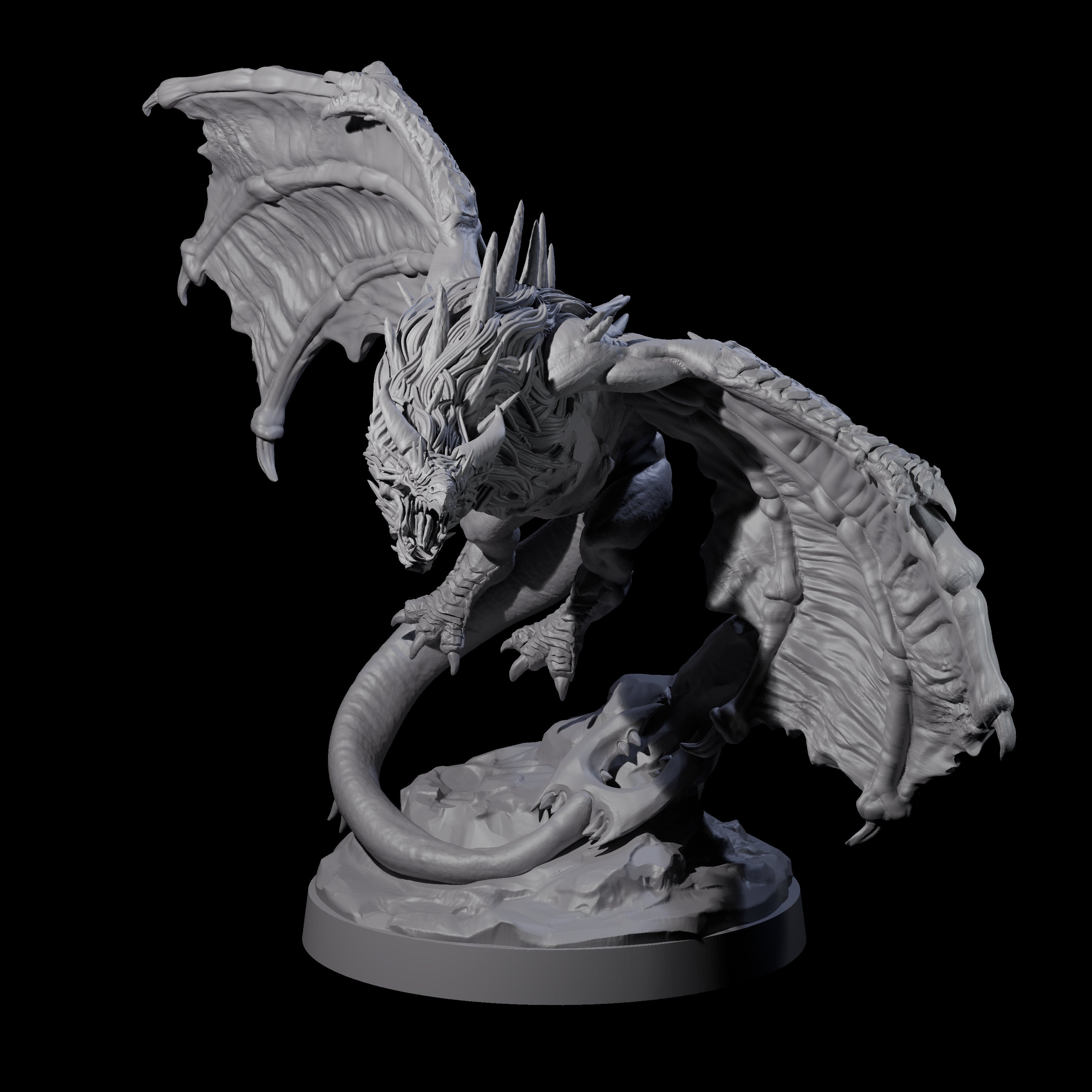 Hunched Young Black Dragon C Miniature for Dungeons and Dragons, Pathfinder or other TTRPGs