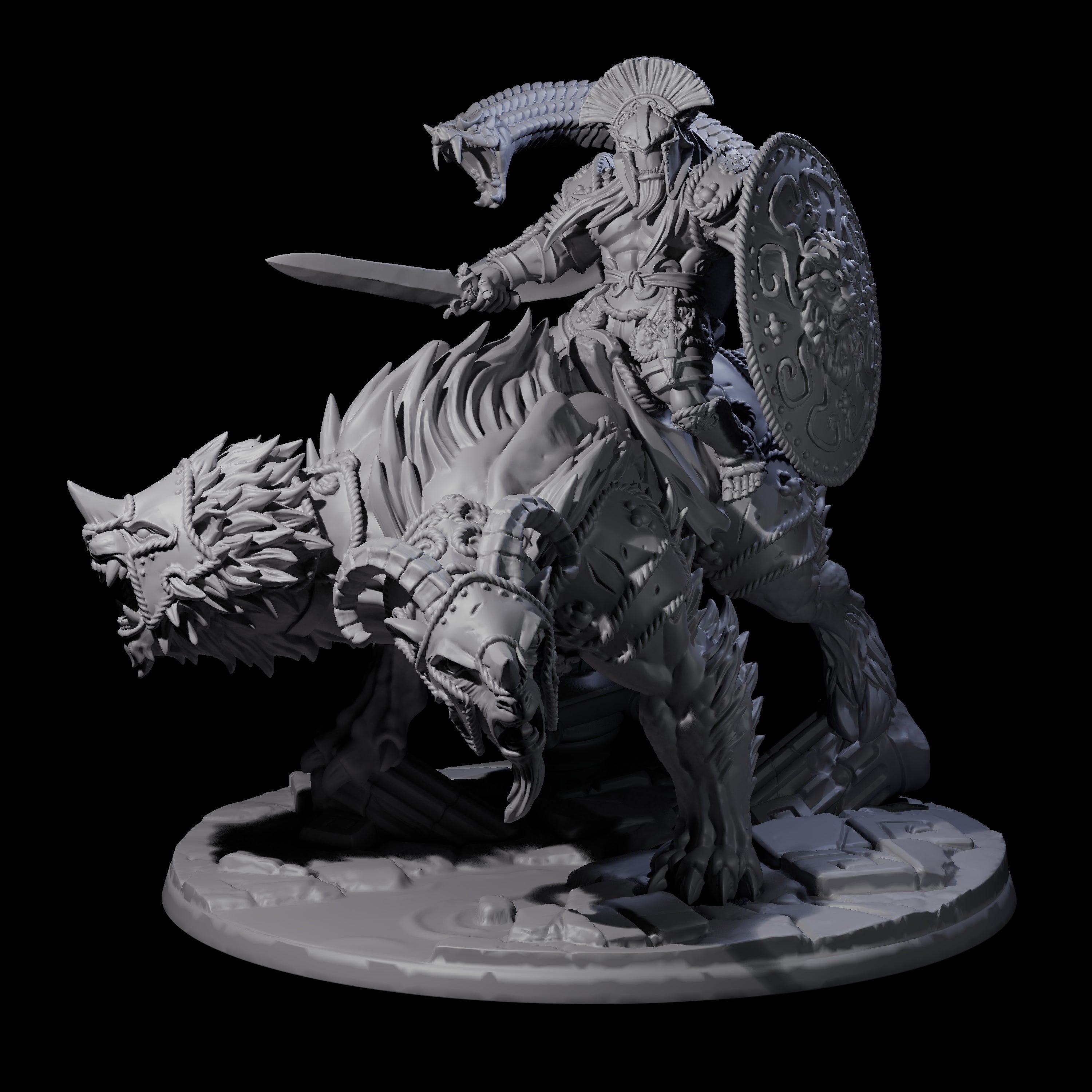 Imposing Bugbear Champion mounted on a Chimera Miniature for Dungeons and Dragons, Pathfinder or other TTRPGs