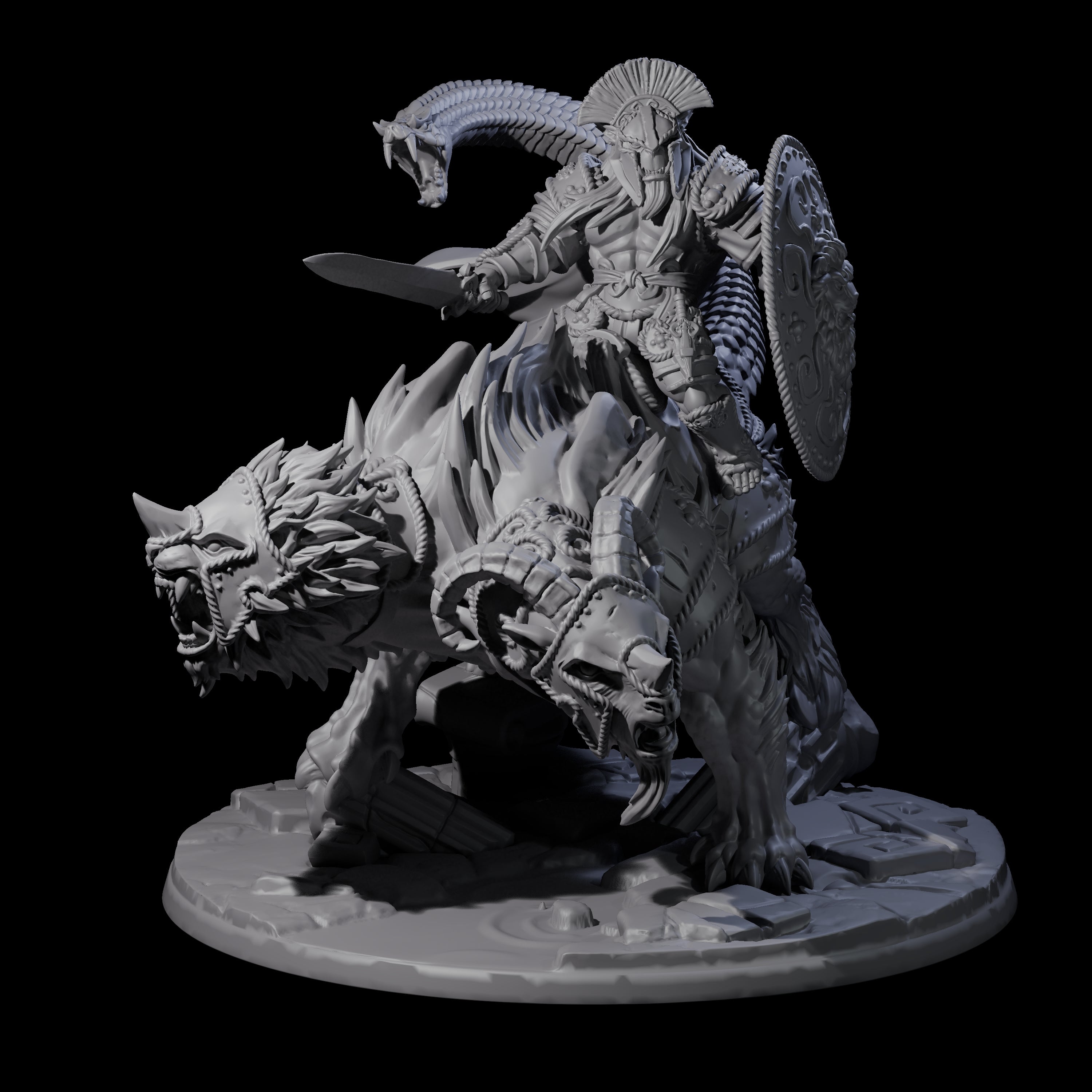 Imposing Bugbear Champion mounted on a Chimera Miniature for Dungeons and Dragons, Pathfinder or other TTRPGs