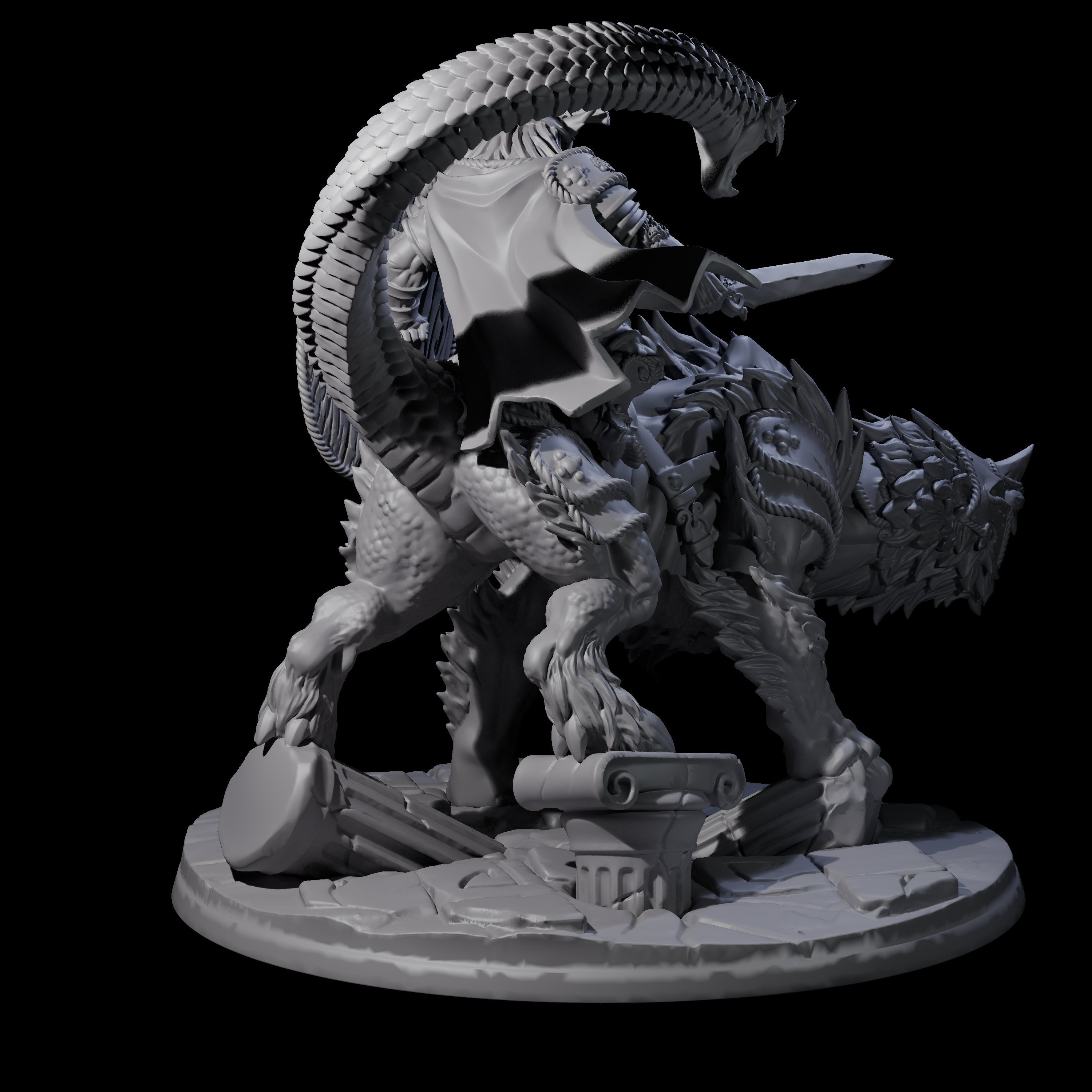 Imposing Bugbear Champion mounted on a Chimera Miniature for Dungeons and Dragons, Pathfinder or other TTRPGs