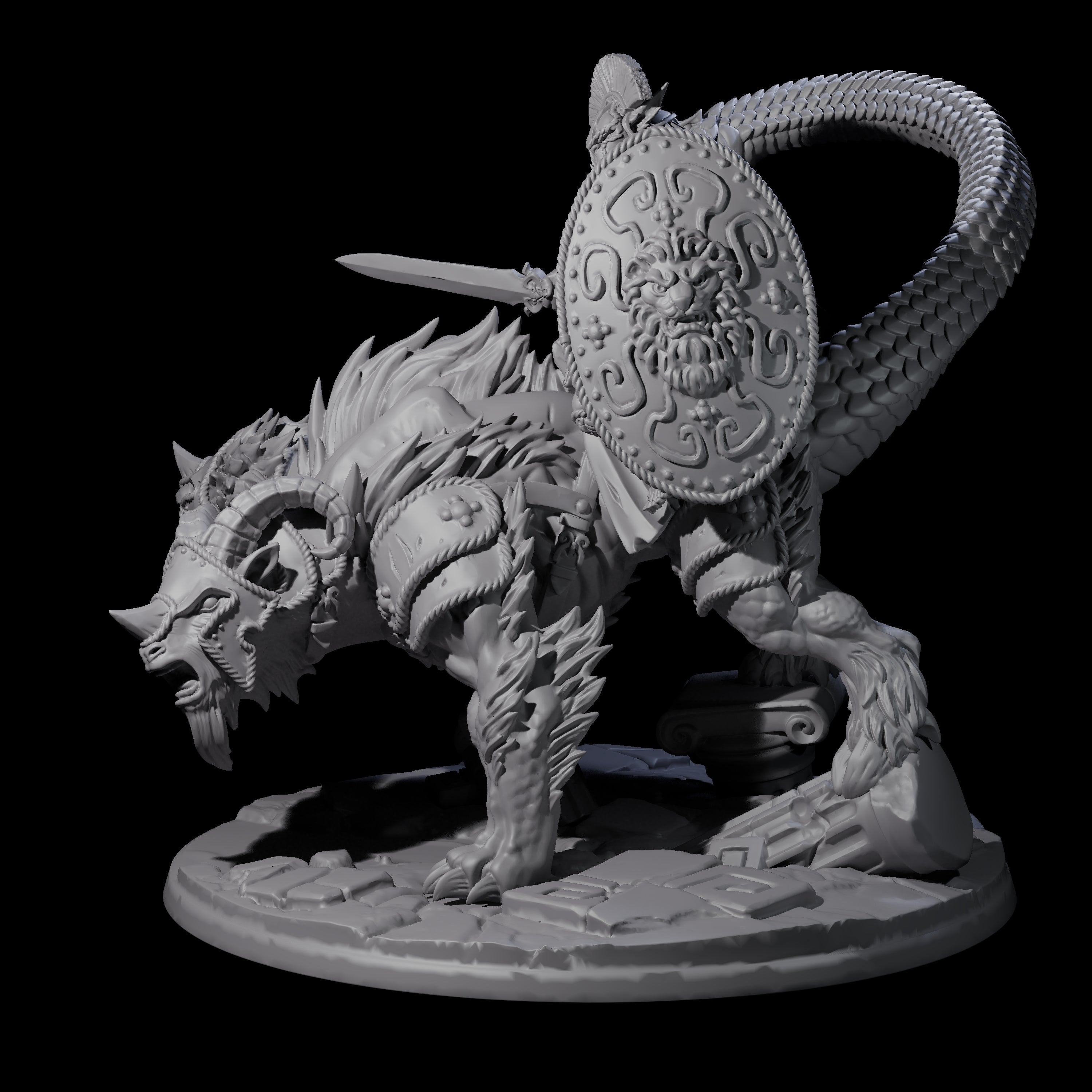 Imposing Bugbear Champion mounted on a Chimera Miniature for Dungeons and Dragons, Pathfinder or other TTRPGs