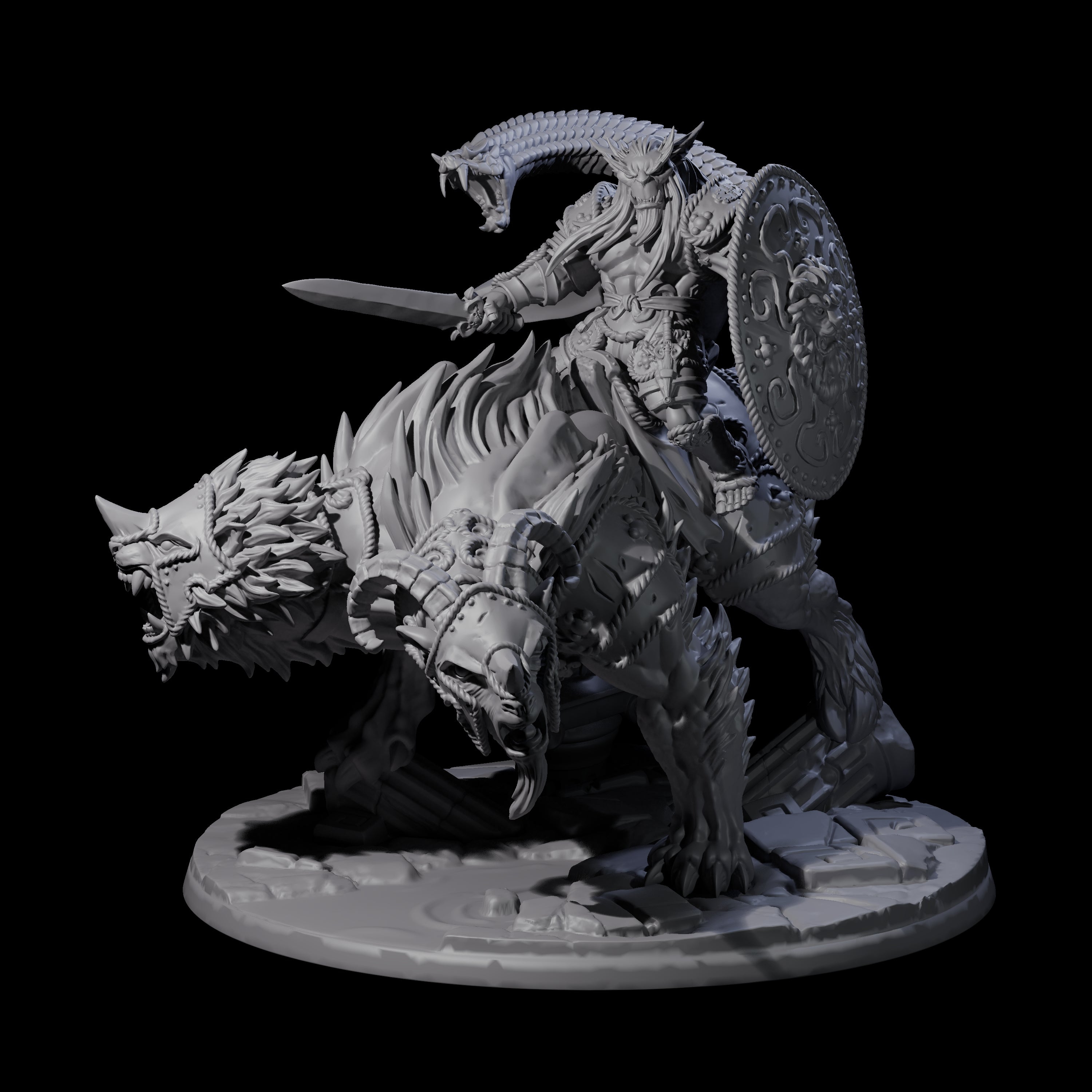 Imposing Bugbear Champion mounted on a Chimera Miniature for Dungeons and Dragons, Pathfinder or other TTRPGs