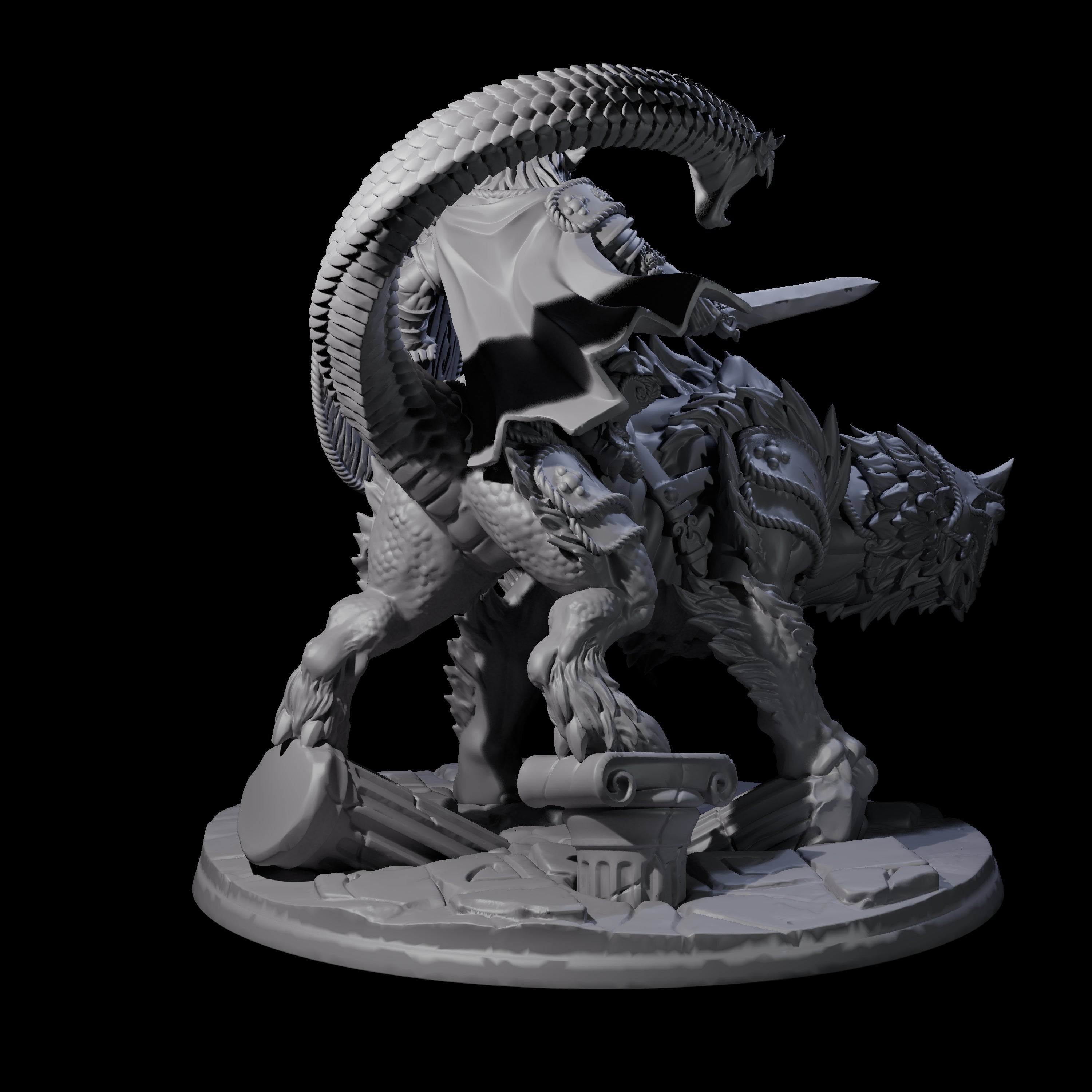 Imposing Bugbear Champion mounted on a Chimera Miniature for Dungeons and Dragons, Pathfinder or other TTRPGs