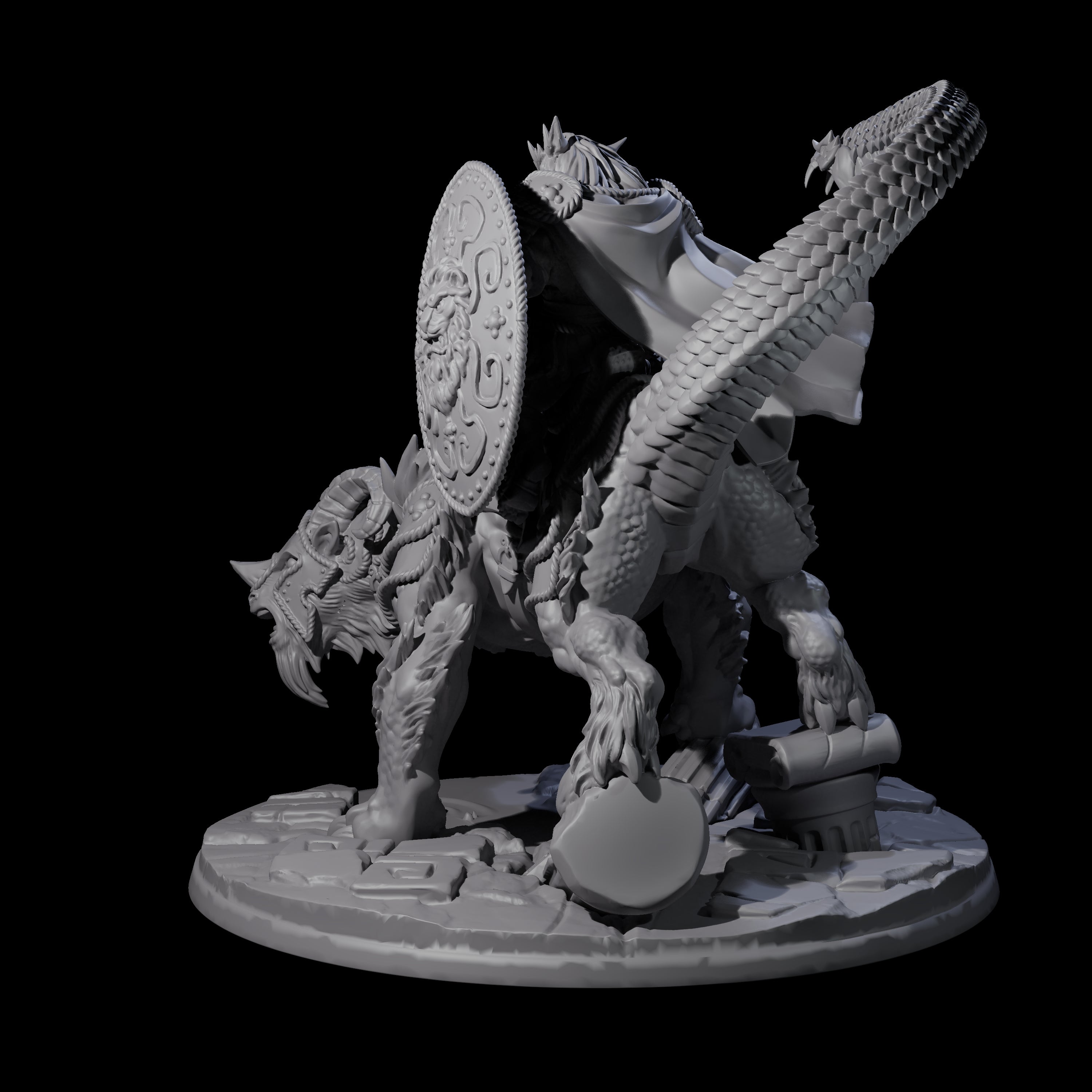 Imposing Bugbear Champion mounted on a Chimera Miniature for Dungeons and Dragons, Pathfinder or other TTRPGs