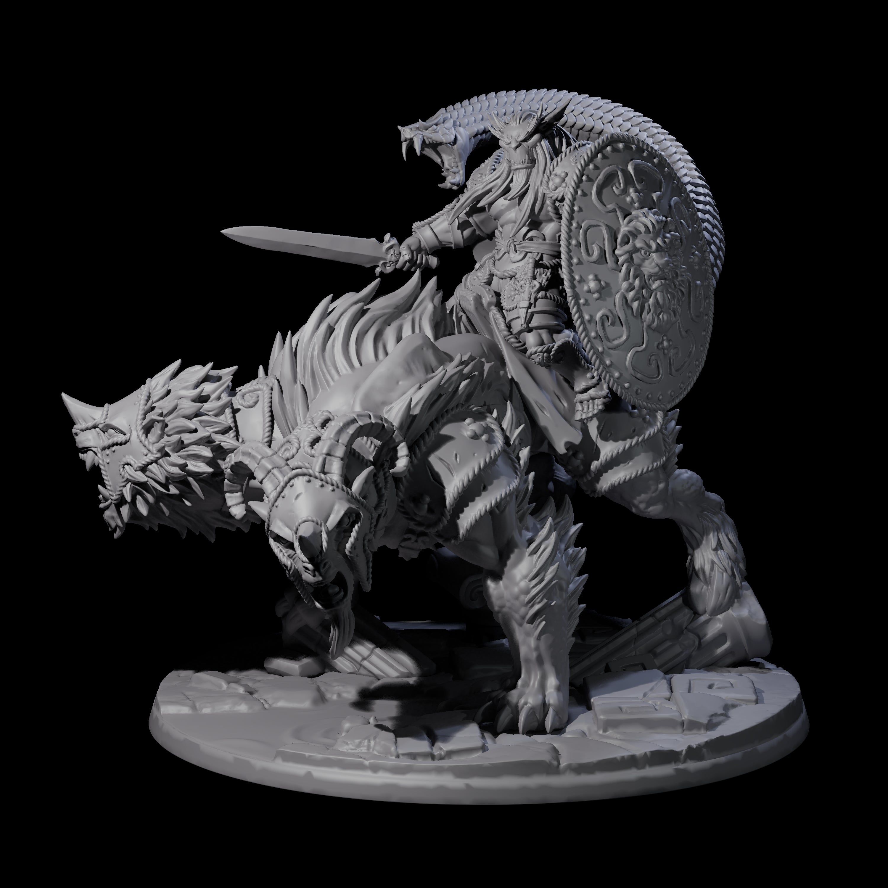 Imposing Bugbear Champion mounted on a Chimera Miniature for Dungeons and Dragons, Pathfinder or other TTRPGs