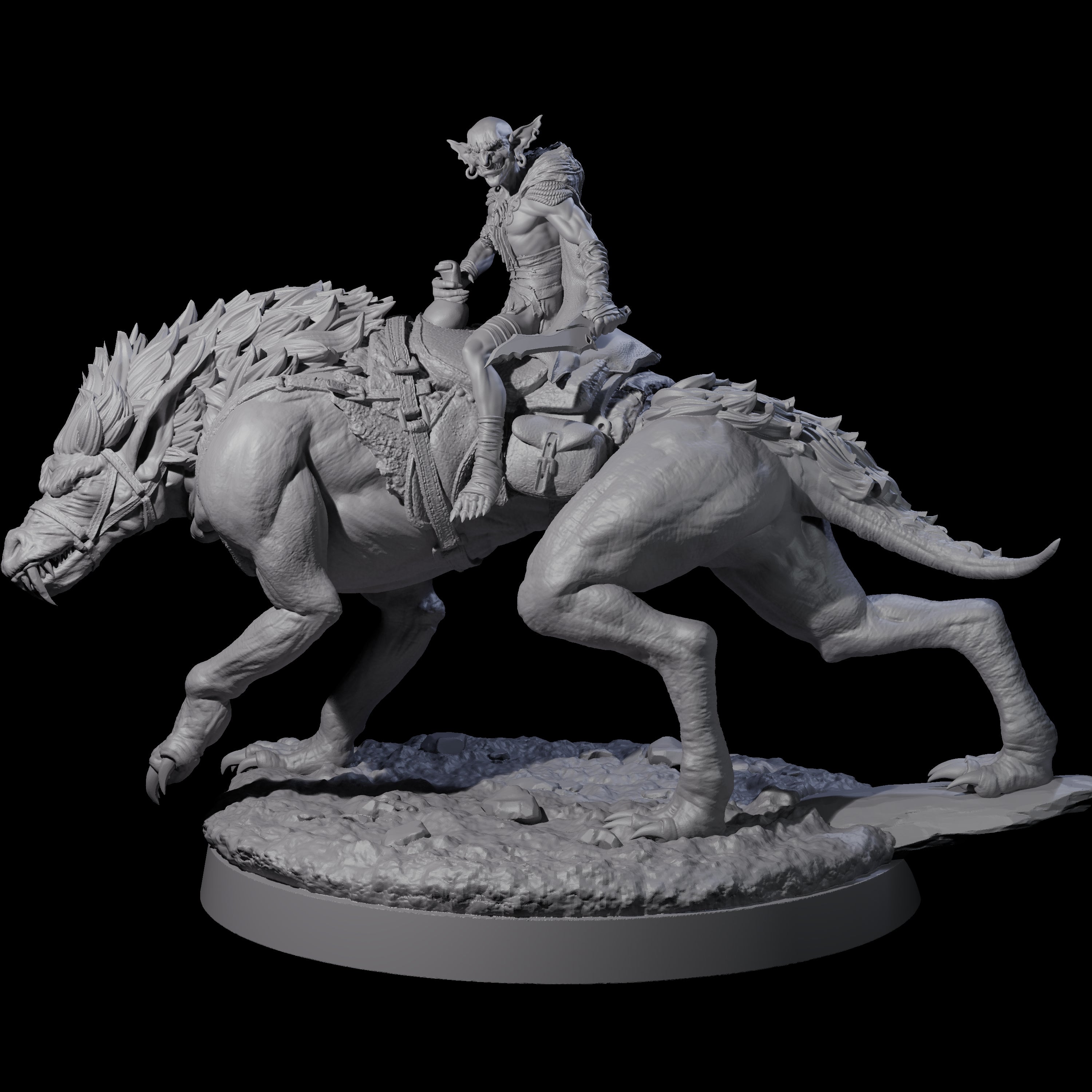 Insane Goblin Worg Rider A Miniature for Dungeons and Dragons, Pathfinder or other TTRPGs