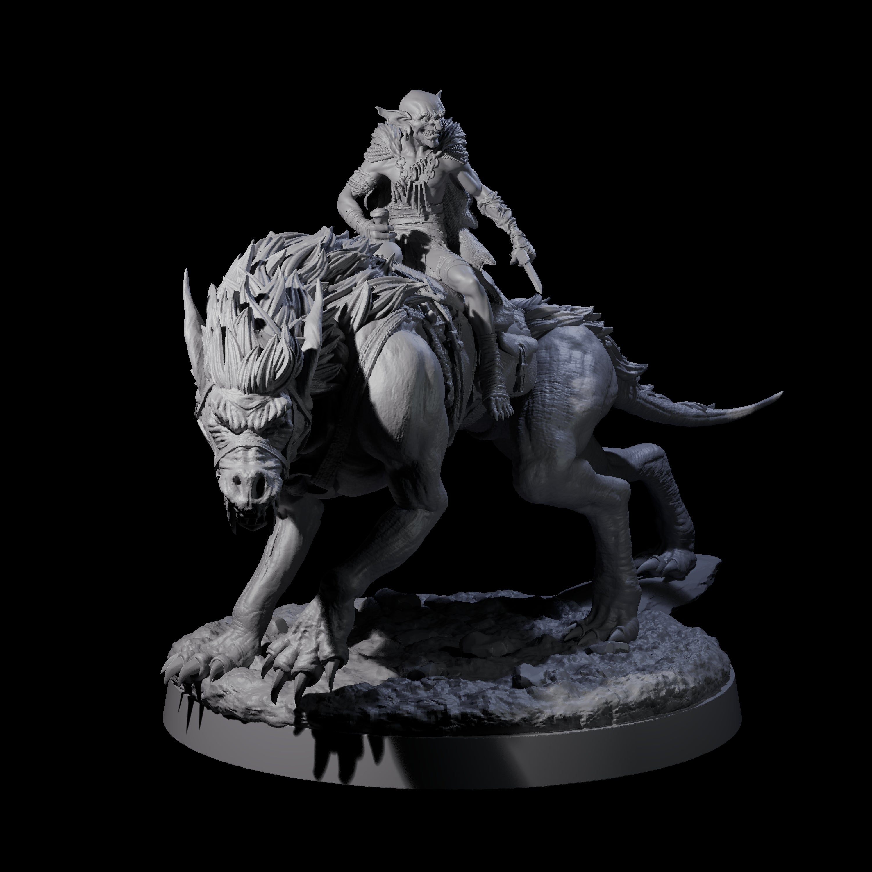 Insane Goblin Worg Rider A Miniature for Dungeons and Dragons, Pathfinder or other TTRPGs