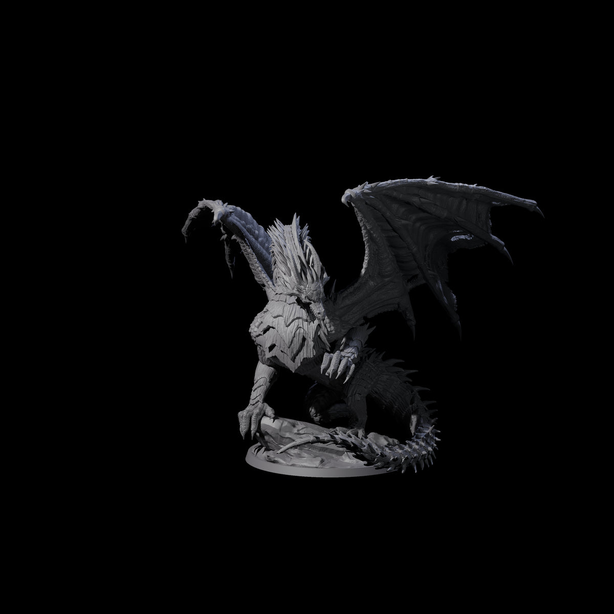Jagged Black Dragon Miniature for Dungeons and Dragons, Pathfinder or other TTRPGs