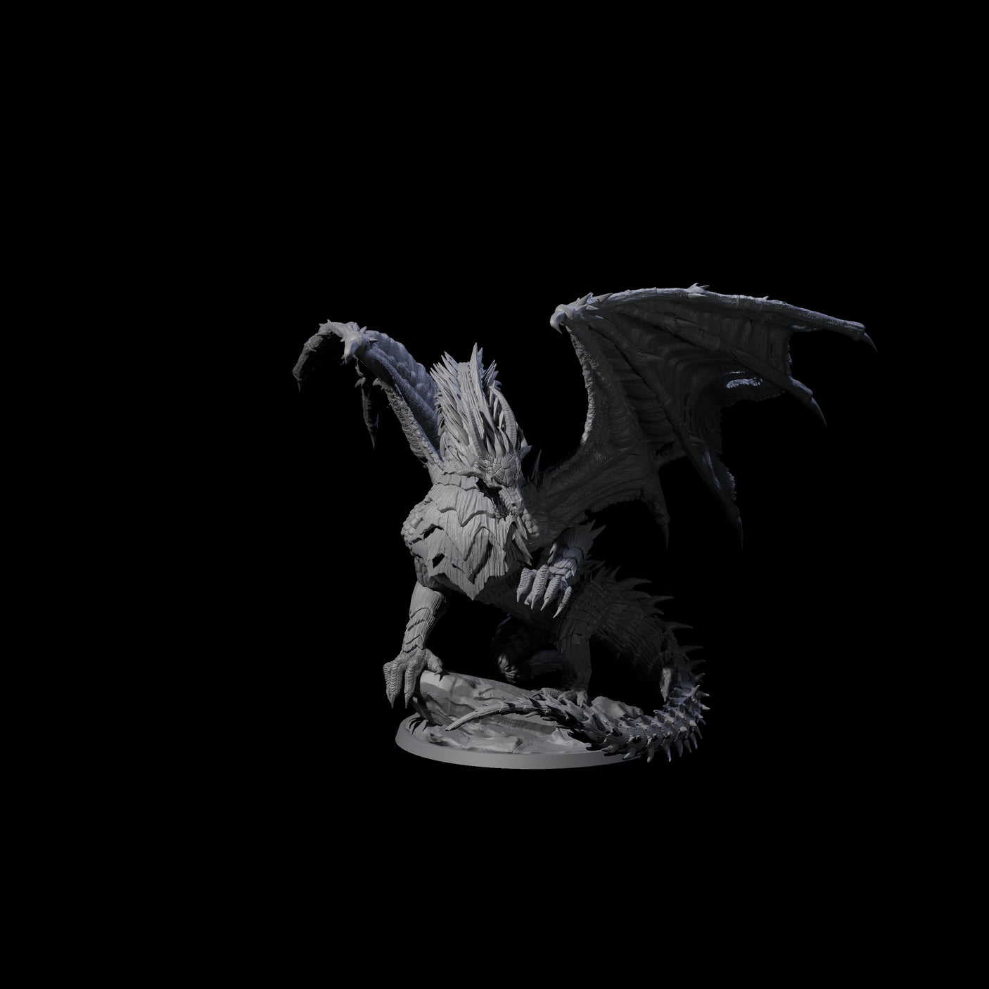 Jagged Black Dragon Miniature for Dungeons and Dragons, Pathfinder or other TTRPGs