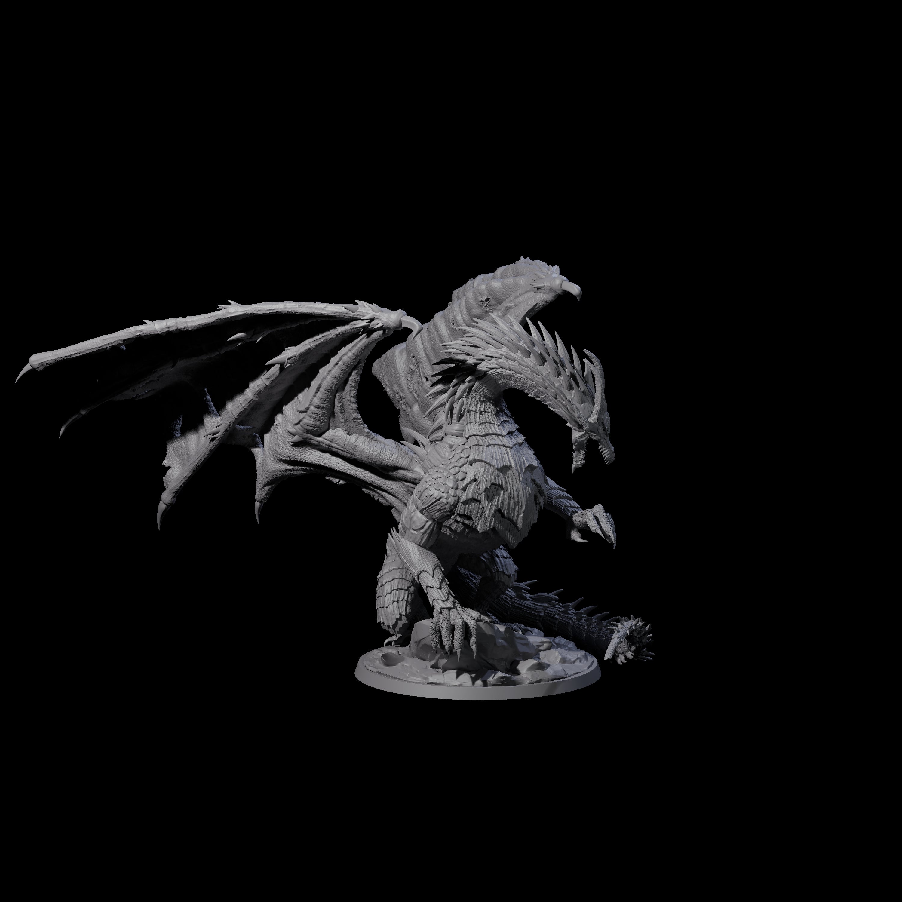 Jagged Black Dragon Miniature for Dungeons and Dragons, Pathfinder or other TTRPGs