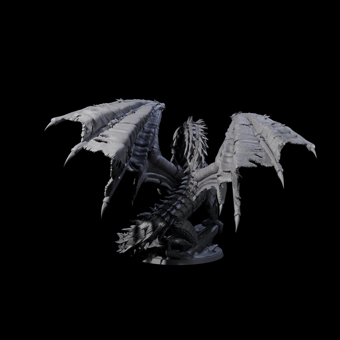 Jagged Black Dragon Miniature for Dungeons and Dragons, Pathfinder or other TTRPGs
