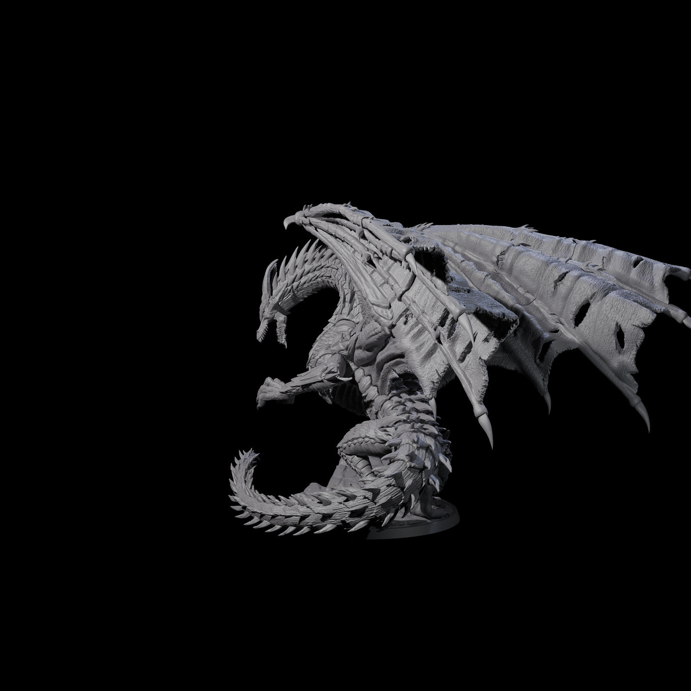 Jagged Black Dragon Miniature for Dungeons and Dragons, Pathfinder or other TTRPGs