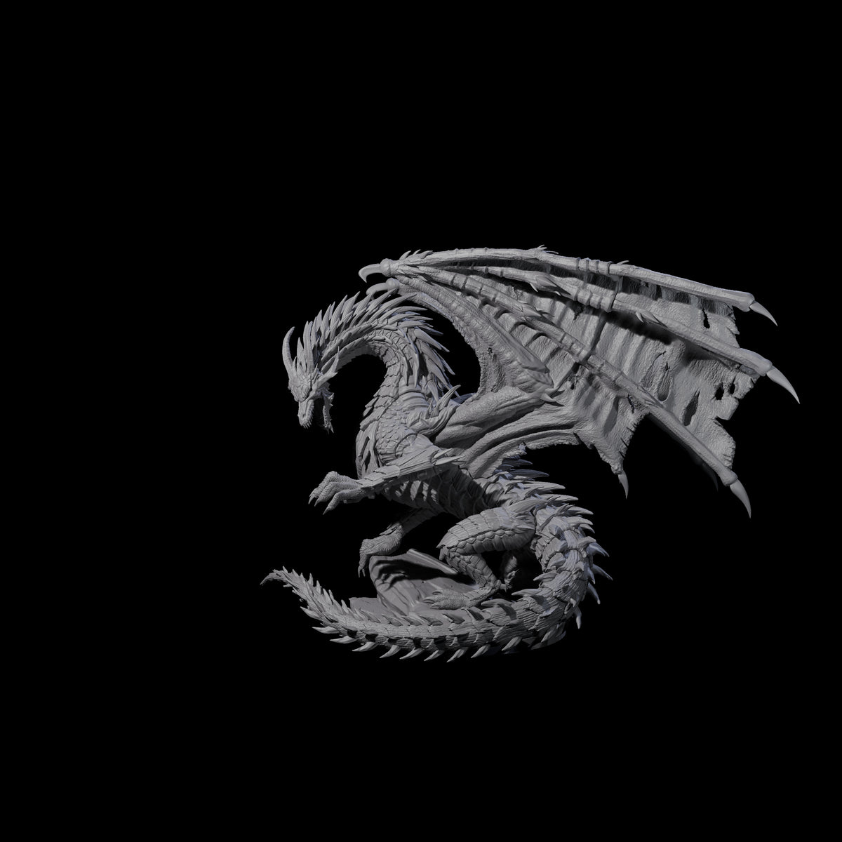 Jagged Black Dragon Miniature for Dungeons and Dragons, Pathfinder or other TTRPGs